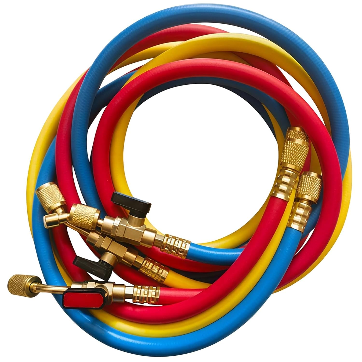 3 Pcs Refrigerant Charging Hoses For Hvac, 1.5M, R410A R134A R22, High Pressure With Ball Valve, Copper Fittings For Ac & Refrigeration Systems