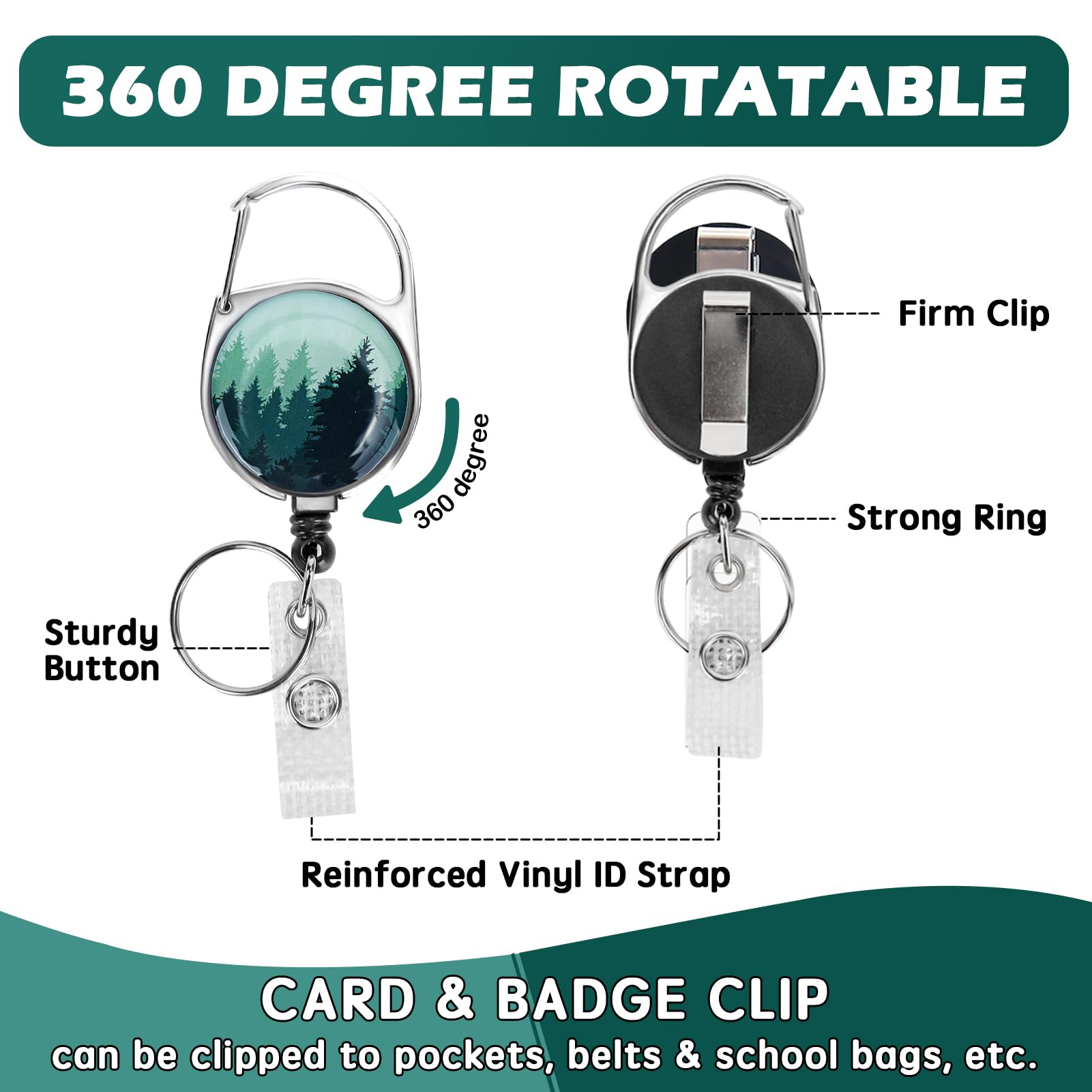 ID Badge Holder with Detachable Lanyard, Retractable Badge Reel, Removable ID Tag Clip, Neck Lanyard (Forest) - Image 3