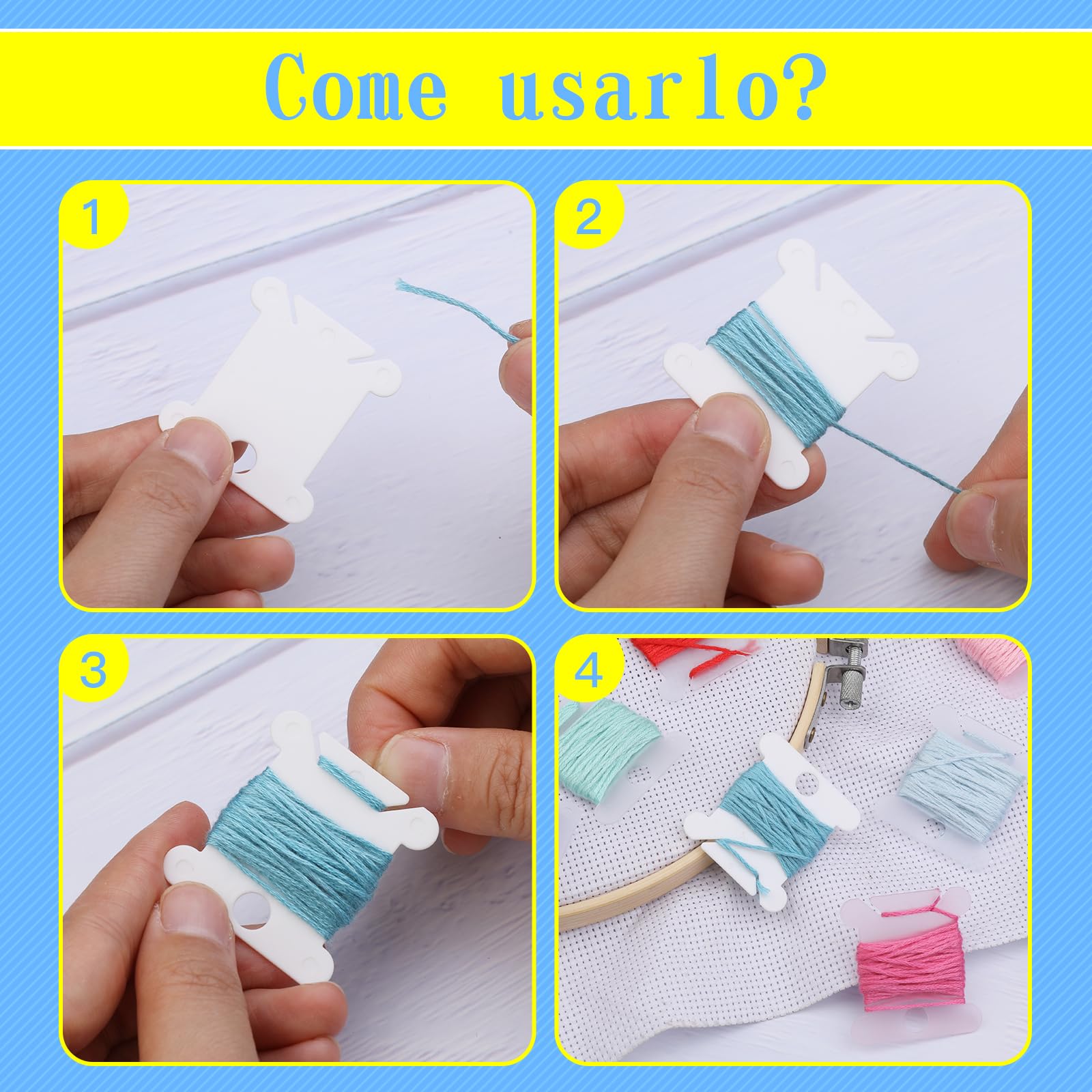 100 Bobine Filo Ricamo + Avvolgitore - Organizzatore Per Punto Croce Fai Da Te - Foto 8