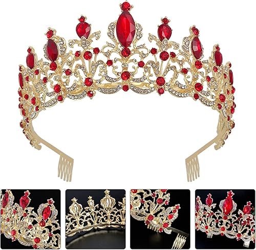 Miniatura 6 de Beaupretty Corona de reina de cristal, tiara barroca corona de boda, accesorio para el pelo de novia para cumpleaños, graduación, tiara para novia y