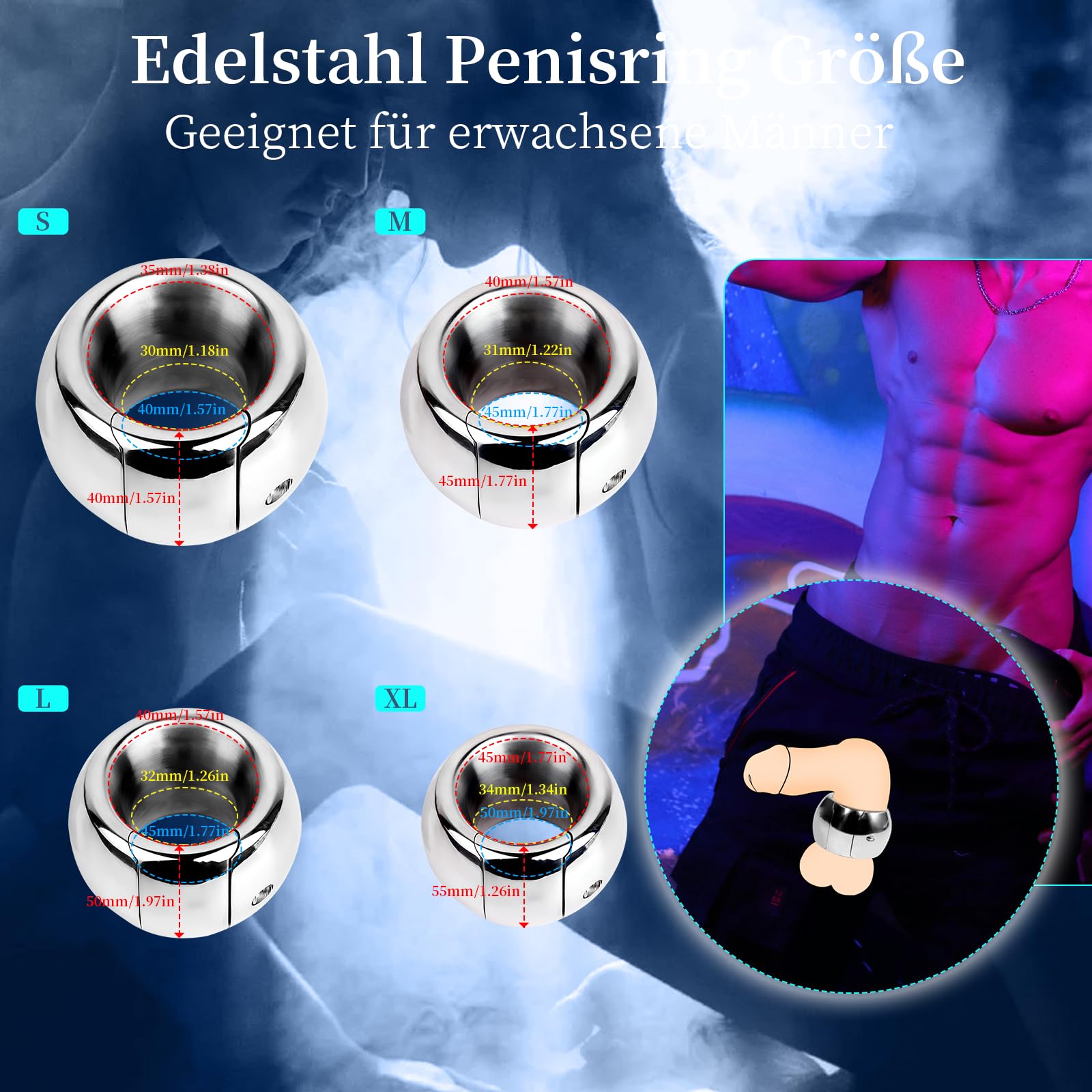 Anelli per testicoli spessi in acciaio inox per uomini Anello del pene Scroto pesato Ciondolo in metallo Anello del cazzo Giocattoli del sesso per uomini piacere (M)