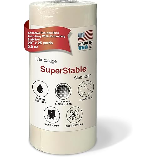 Superpunch White Adhesive Peel & Stick Tear Away Stabilizer - 20-inch x 25-Yard Roll, SuperStable Machine Embroidery Stabilizers Backing 2.0 oz for Hoop Less Embroidery, Made in USA