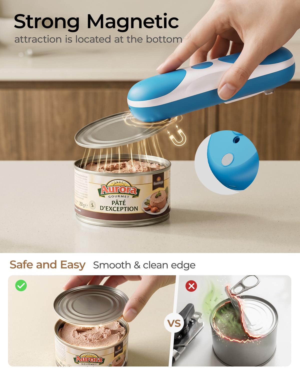 Abrelatas eléctrico recargable para cocina para personas mayores con artritis, funciona con pilas automáticas, corte lateral, borde liso, manos libres, para latas pequeñas o grandes