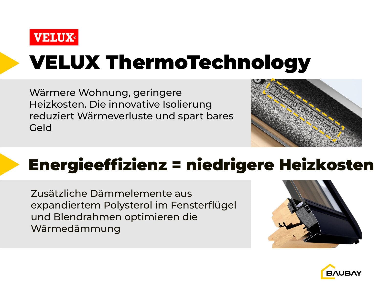 Dachfenster Set für VELUX | Holzfenster MK06 (78 x 118 cm) mit 3-fach Verglasung und ThermoTechnology™ inkl. Eindeckrahmen für Dachziegel (1,5-12 cm) + BDX Dämm-und Anschluss-Set+BBX Dampfsperrschürze