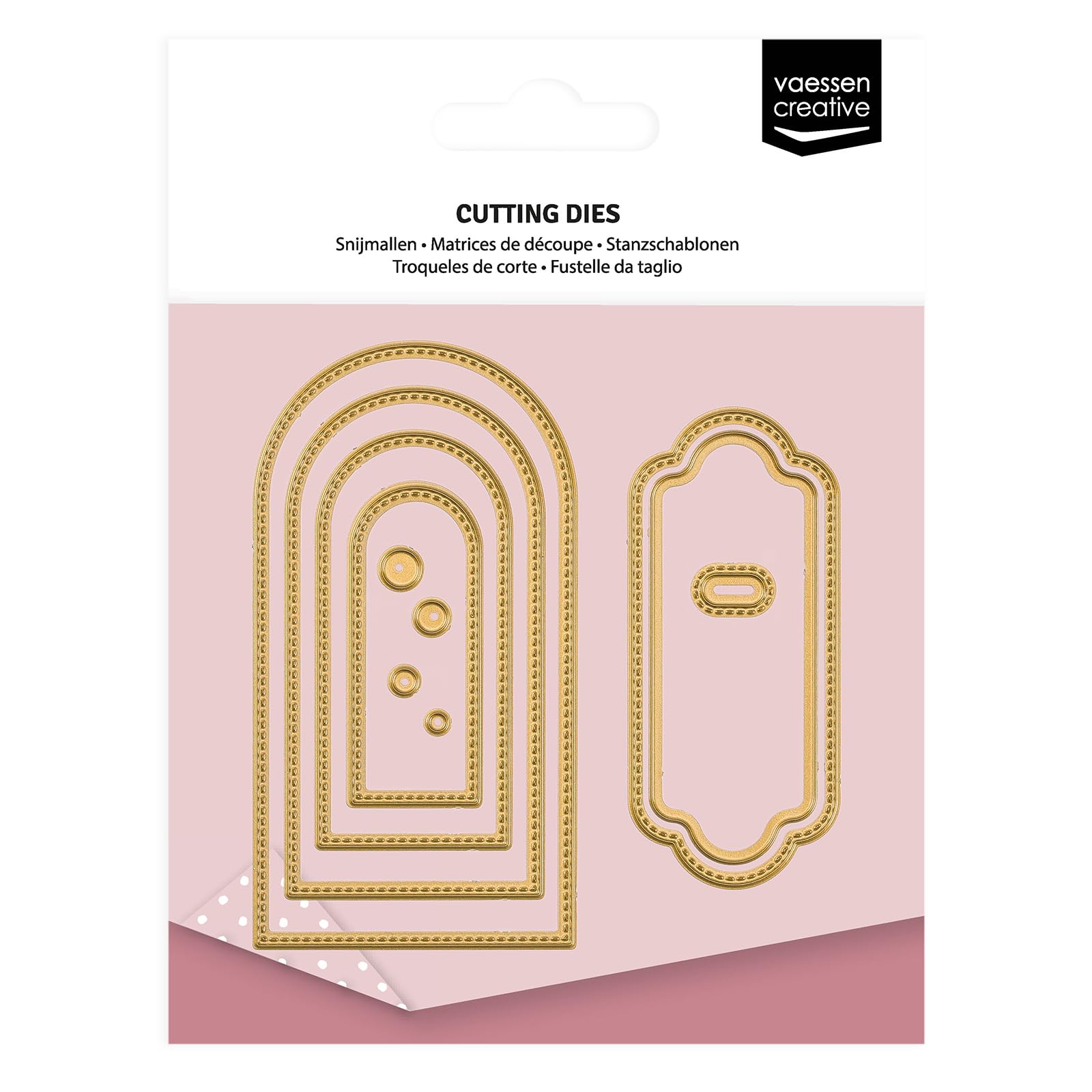 Vaessen Creative Cutting and Embossing Dies Set - Round Banners & Labels - 11 pcs of 0.8 x 2" to 2 x 3.7" - for Mini Machine - Card Making Supplies - for Scrapbooking and Paper Crafts