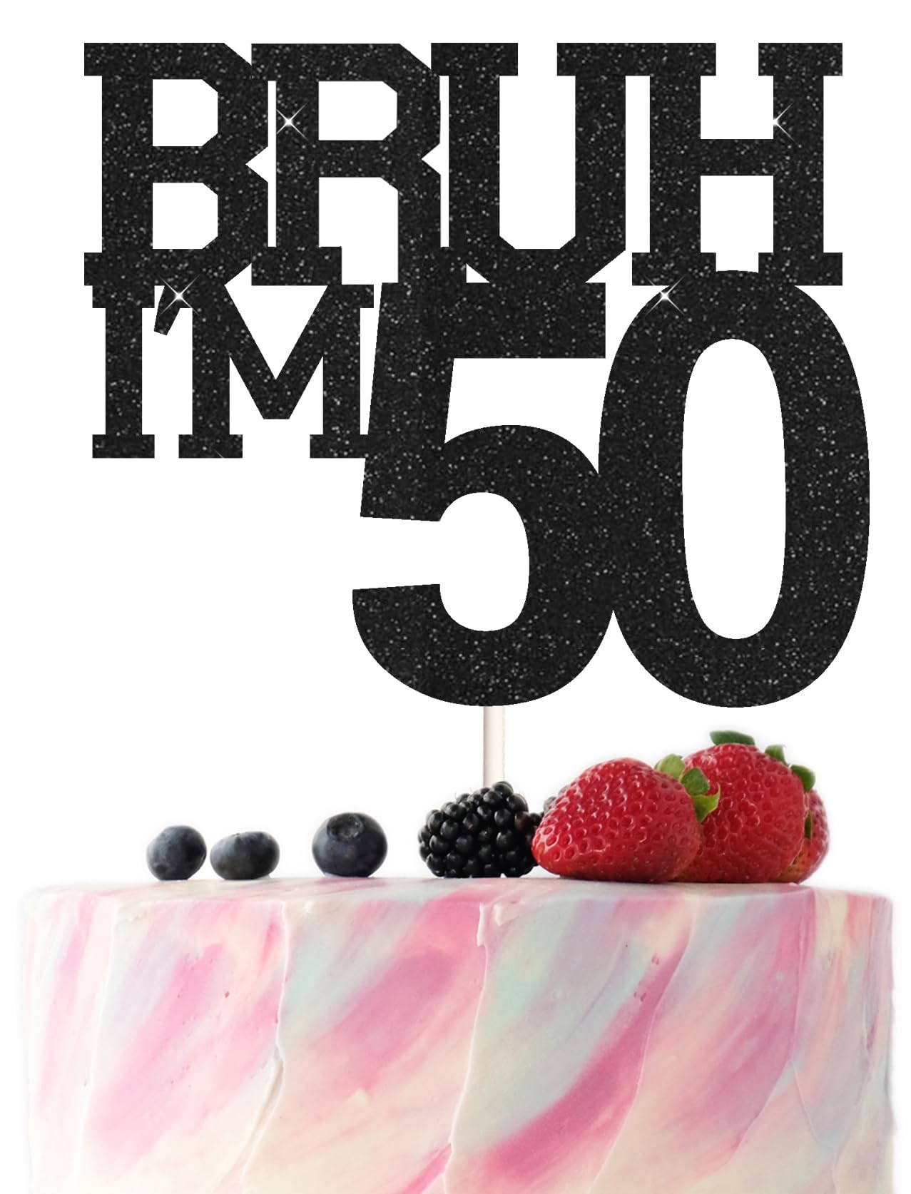 Bruh I'm 50 Cake Topper,Funny 50th Birthday Party Decorations,Bro I'm 50 Happy 50th Birthday Cake topper for man, Black Glitter 50 Birthday Party Decorations For men
