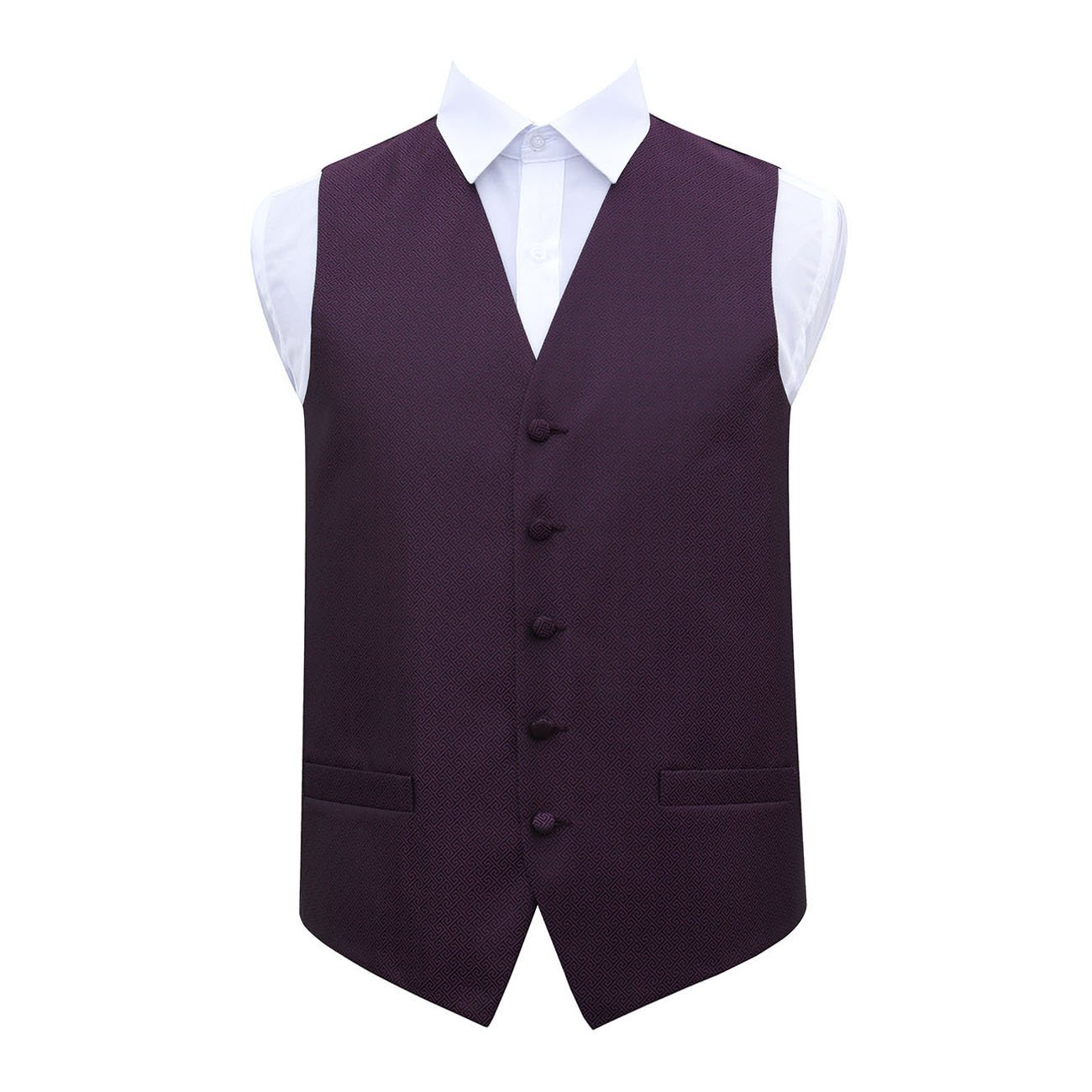 DQT Mens Greek Key Patterned Jacquard Waistcoat – Wedding Business & Formal Suit Vest - Cadbury Purple 48" (4XL)
