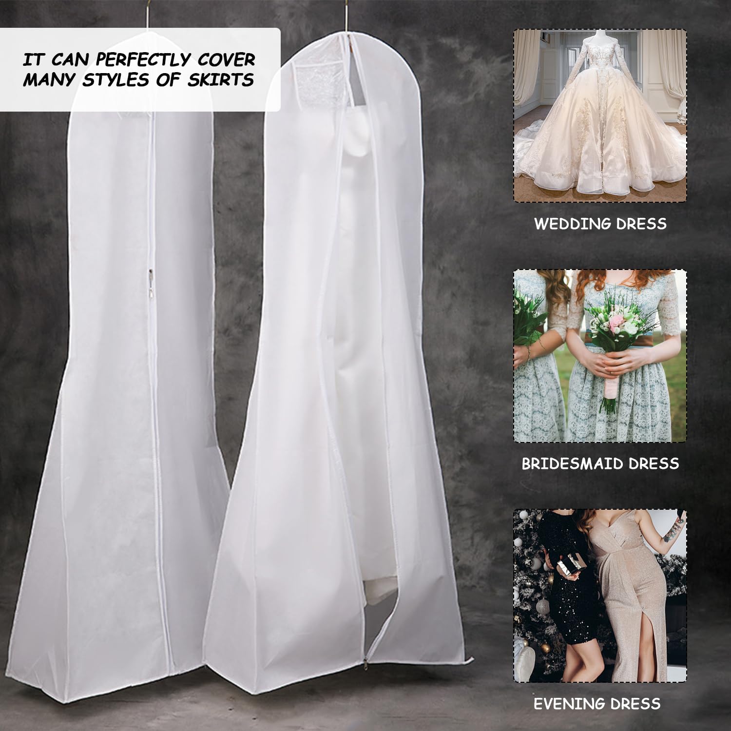1 pieza de protección contra el polvo para vestido de novia, bolsa de vestido de novia, cubierta protectora para el polvo de la cola ampliada, adecuada para vestidos de novia y vestidos (180 x 70 x 30