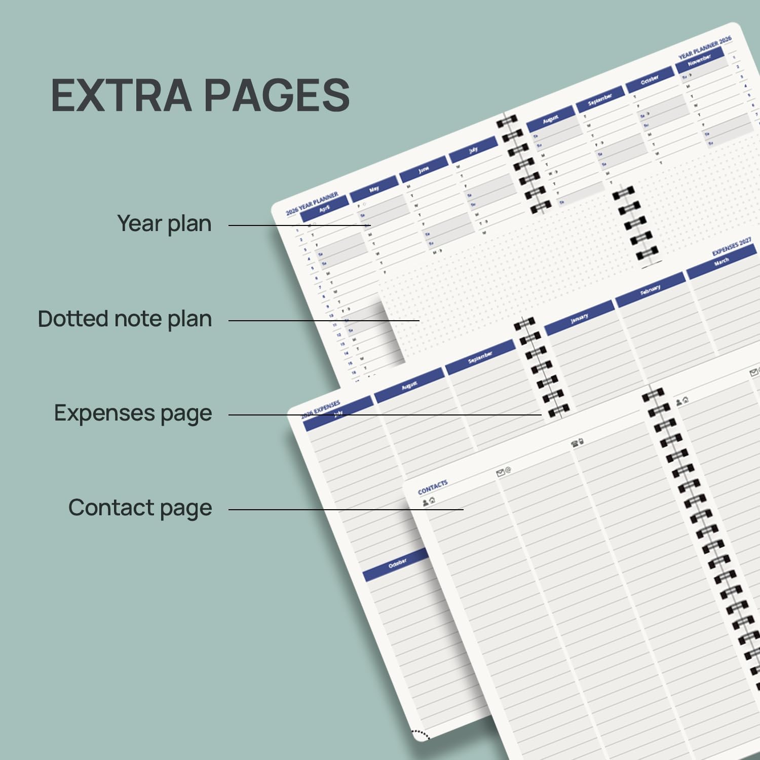 POPRUN 2026-2027 Monthly Planner, Large Size 8.25" x 11.75", 16-Month Soft Cover Agenda Calendar from April 2026 to July 2027, Appointment Book with Spiral Bound, Monthly Tabs, Notes and Expenses Pages - Indigo Blue