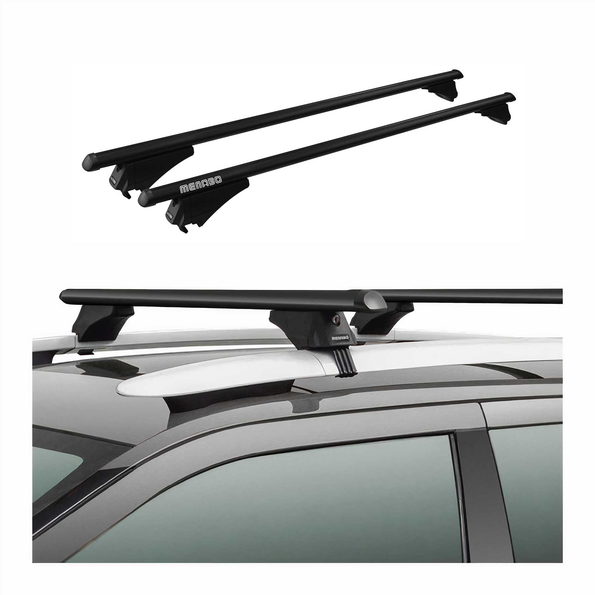 Menabo Barre Portatutto Base Compatibili con VW Passat Alltrack B7 2012-2014 Alluminio 75kg Nero 2tlg Offene Rail per Portabici, Dachboxen, Portasci Bloccabile