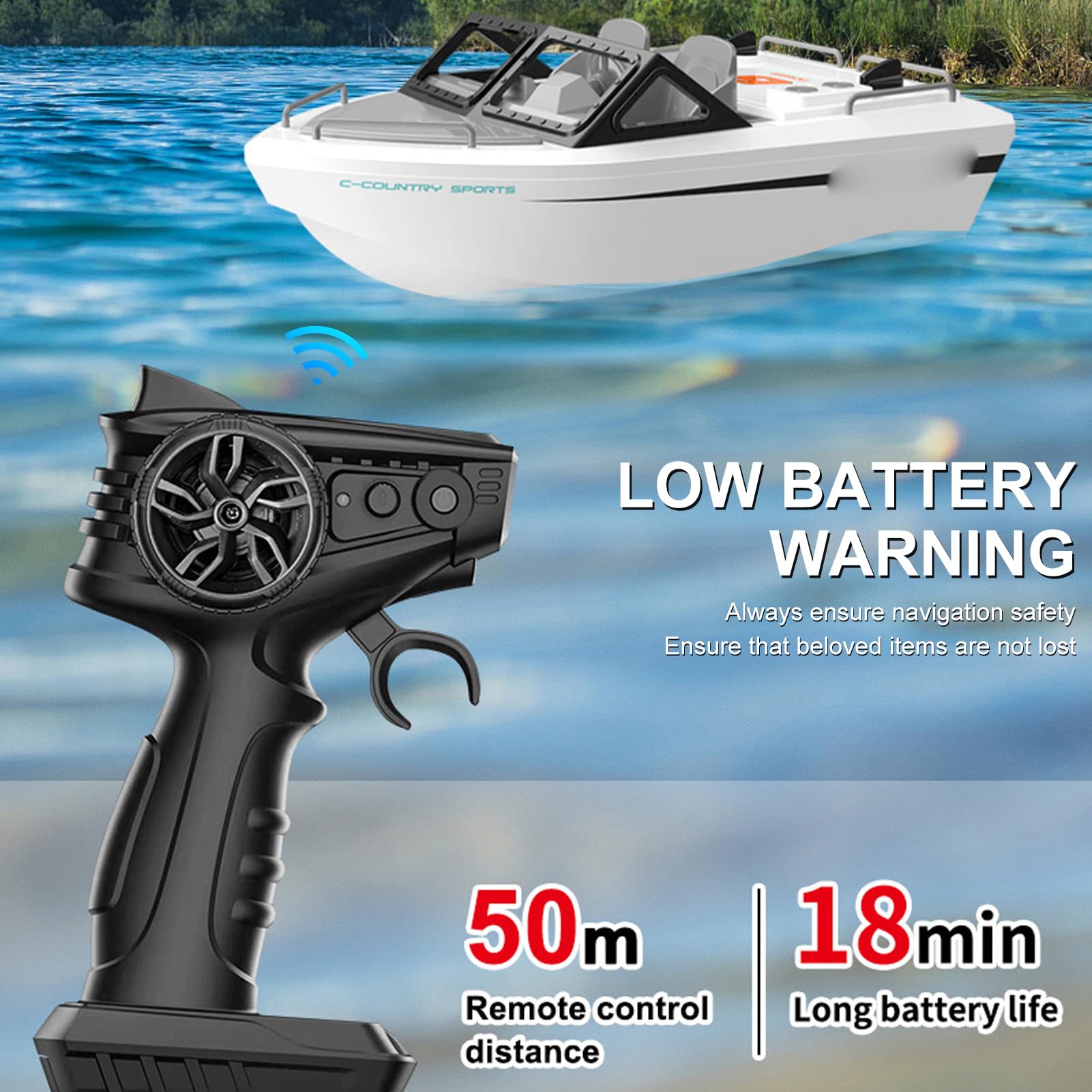 Barco de Control Remoto Barco RC Mini Juguete Eléctrico Lago de Control Remoto 2.4G Antiinterferencia 10 KM/H 18 Min Motor sin Escobillas Servo Hermético para Piscina (Gris)