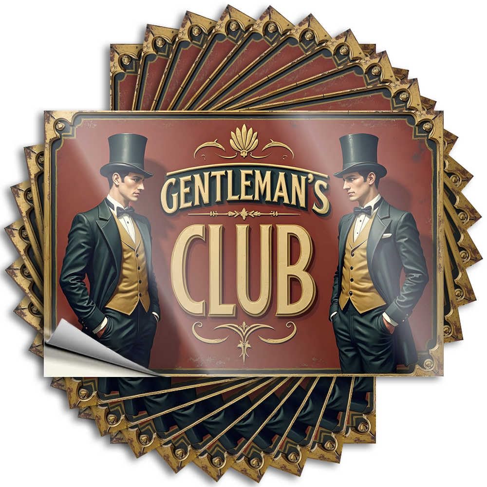 Vintage Gentlemen's Club Sign with Dapper Duos Garage Fluffy - Front Door Decor Funny Sticker Self Adhesive Sticker(8X12CM)