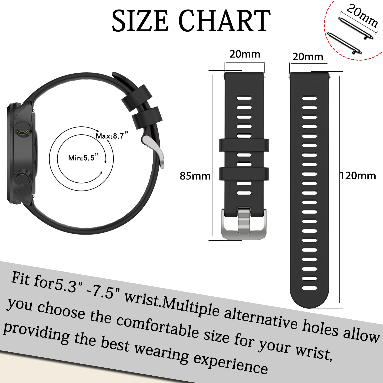 20mm Bracelet Compatible pour Garmin Forerunner 245 55 165 645 158 Bracelets de Remplacement Libération Rapide en Silicone Strap Femme Homme, Accessoires (Pas de Tracker)