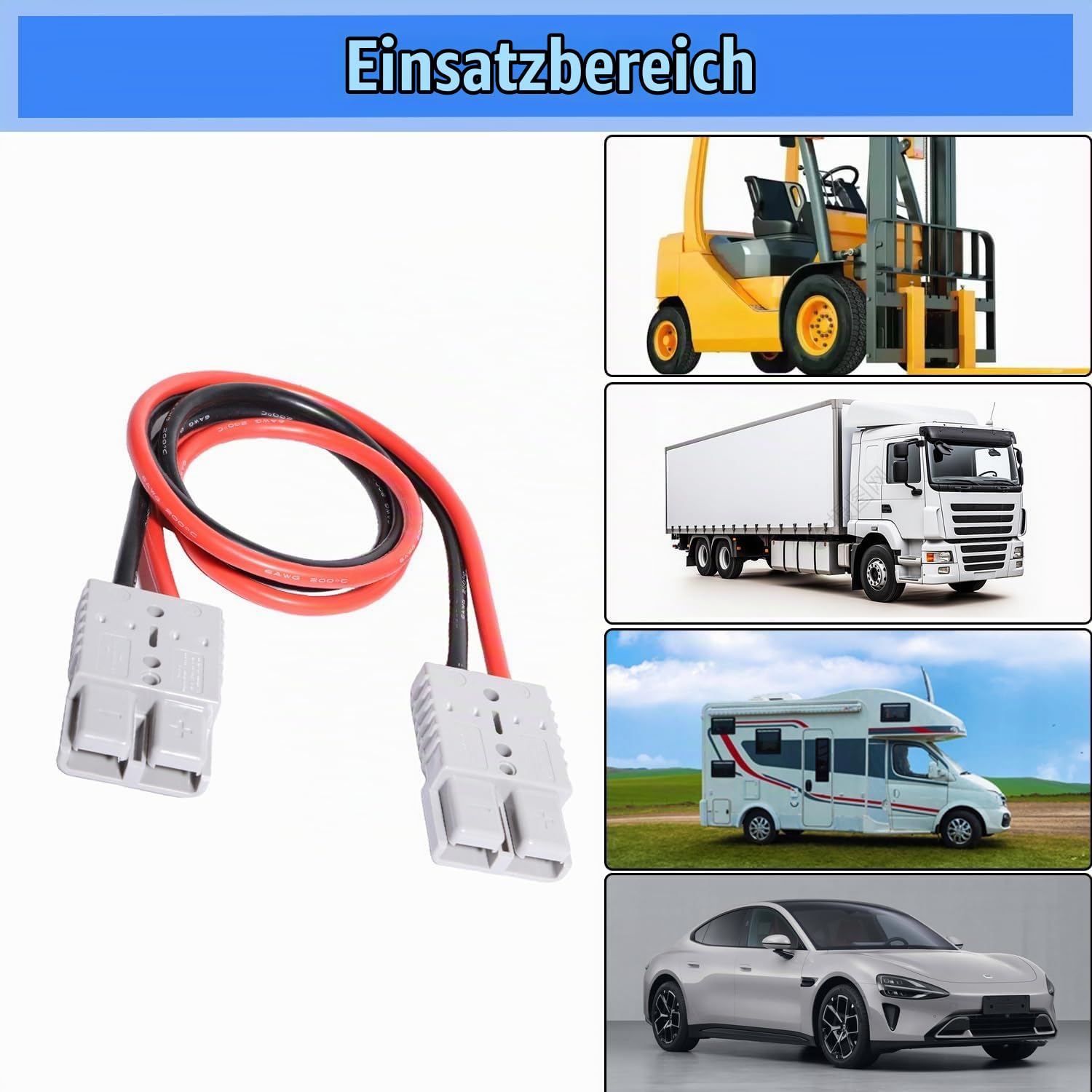 Anderson Stecker mit Kabel 175A 600V 6 AWG 120 cm Batterieadapter | Flexible Verlängerungsleitung aus Silikonisolierung und Kupferkern samt flammhemmendem Gehäuse für Autos Wohnmobile Traktoren