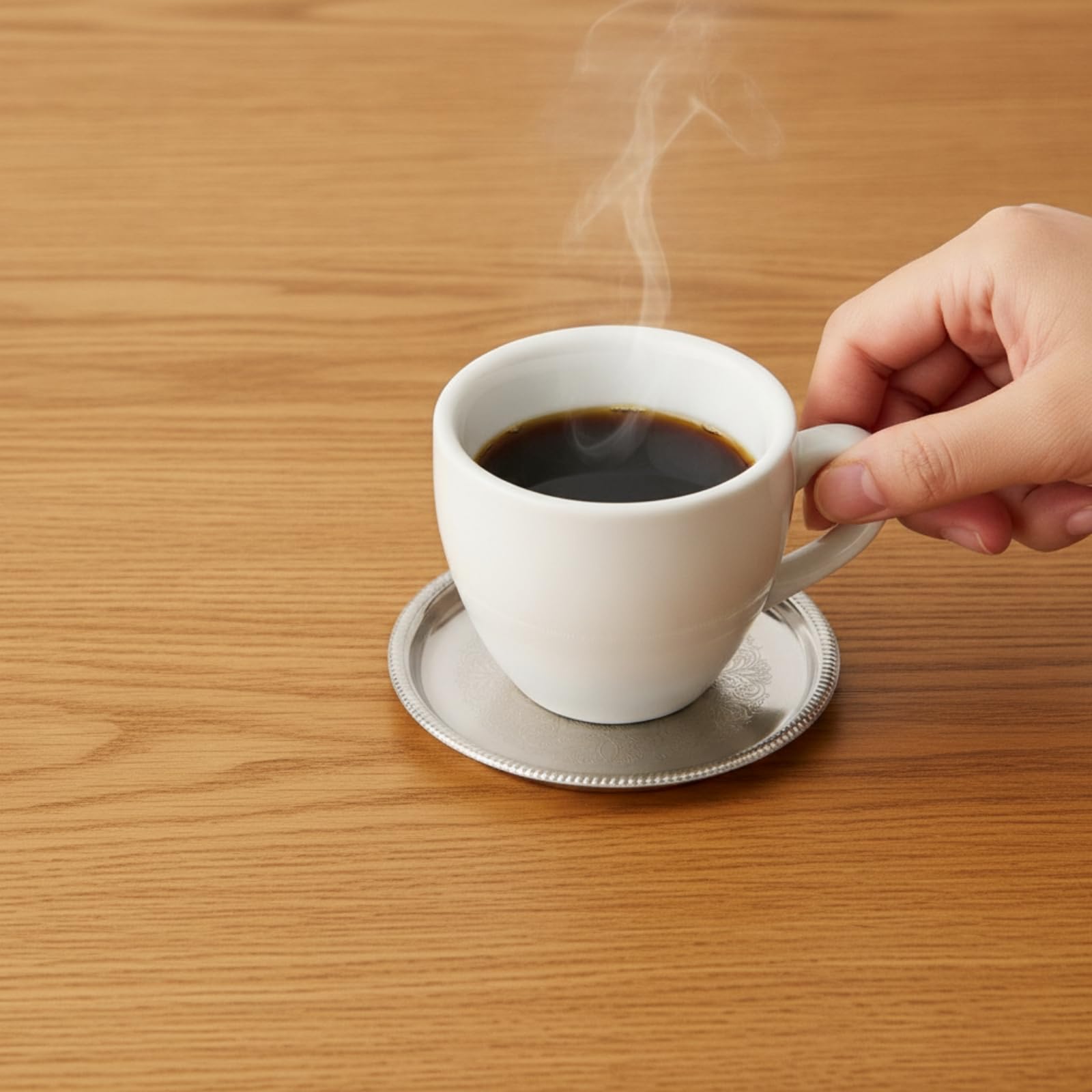 perfk Plato Circular Acero Inoxidable para Posavasos con Bor corativo Banja Metálica Elegante Resistente al Óxido para Servir Café Té O Chocolate Caliente, style to 1