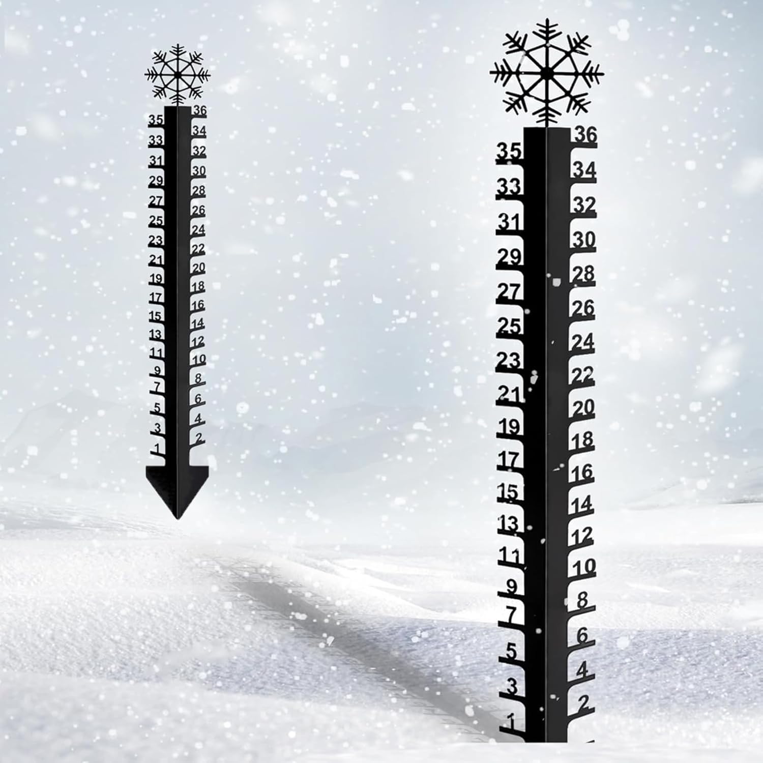 Winter Snowflake Metal Ruler 36inch Snow Gauge with Thermometer Outdoor Decorations Rain Gauge Garden Stakes Snow Metal
