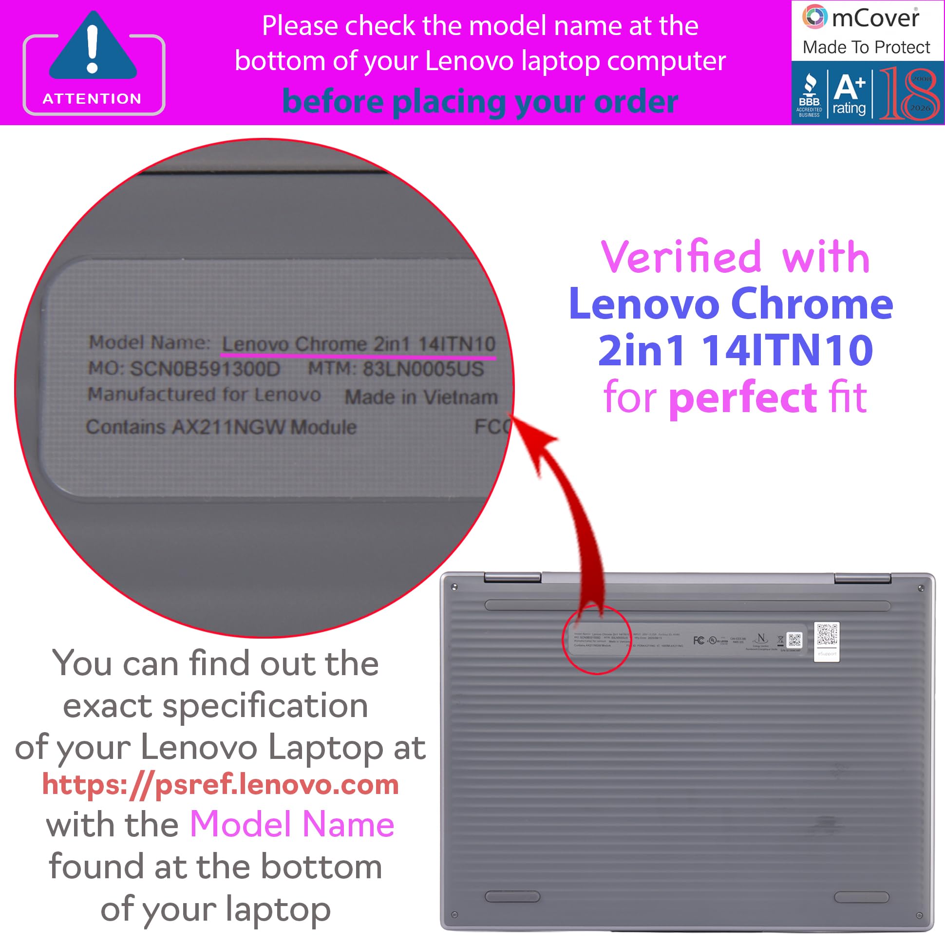 mCover Funda solo compatible con portátiles Lenovo Chrome 2 en 1 14IRU10 de 14 pulgadas 2025-2026 | Chromebook 14ITN10 (no compatible con otros modelos Lenovo), transparente