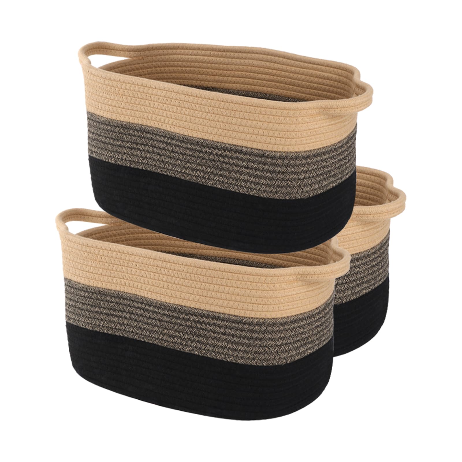 Lot de 3 paniers de rangement tressés en coton - Petits paniers tissés pour salle de bain - Panier décoratif (Brun noir)