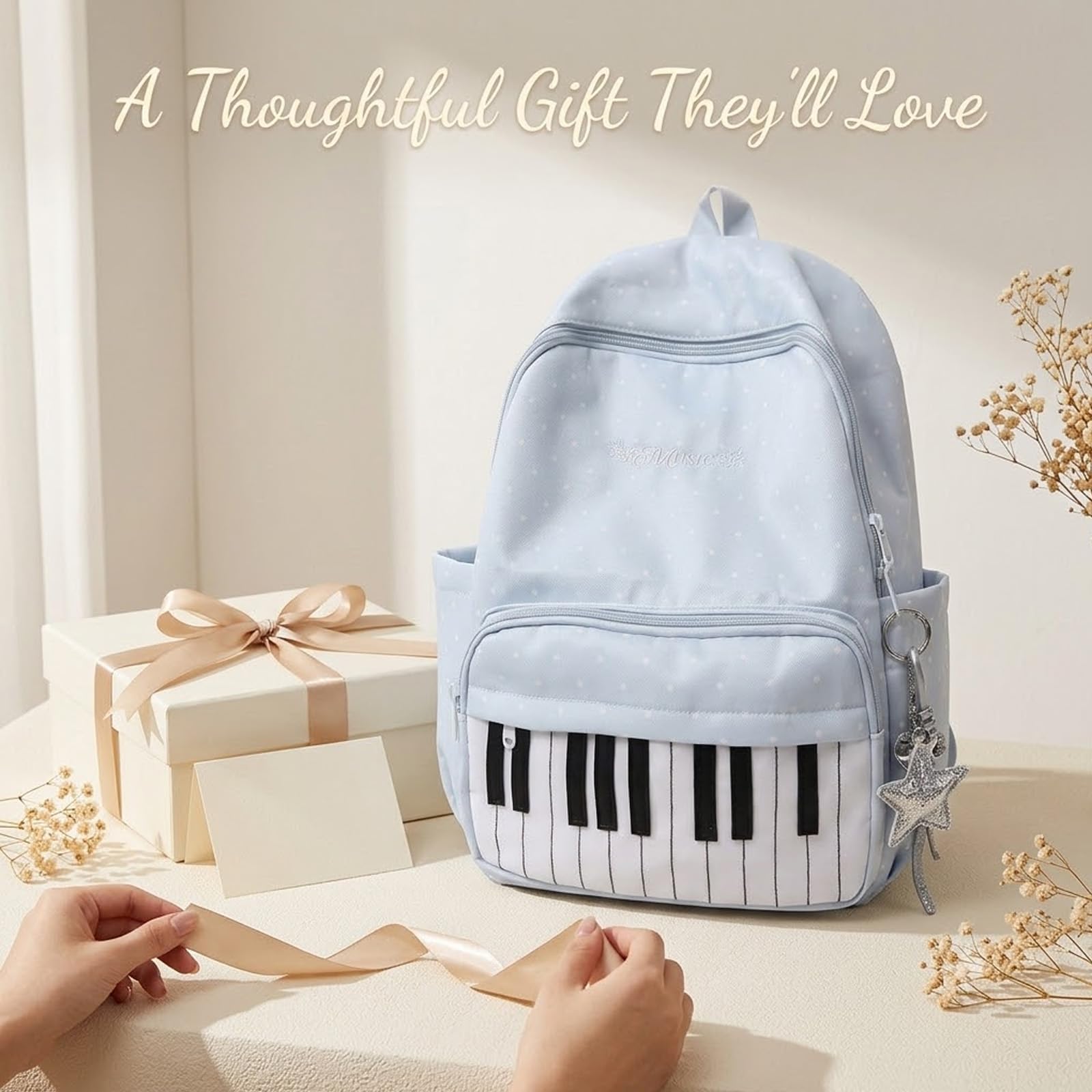 Piano Backpack for Women, Cute Polka Dot Backpack for Commute (Black)