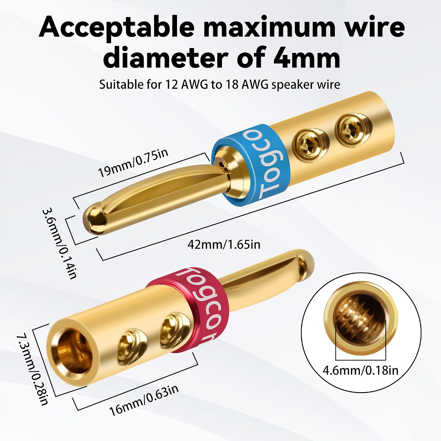 4mm Speaker Banana Plugs (4 Pairs, 8 Pcs),24K Gold Plated Banana Speaker Wire Banana Plugs Connectors for Speaker Wire, Wall Plate, Home Theater, Audio/Video Receiver, Amplifiers and Sound Systems
