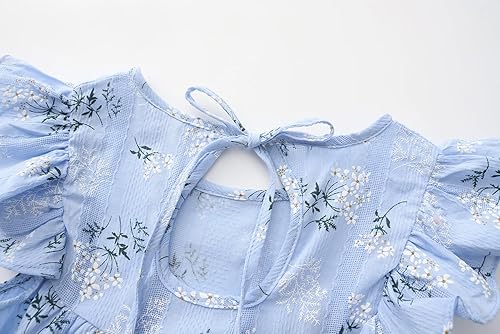 Miniatura 4 de Vestido de lino de algodón con mangas con volantes para niñas pequeñas, sin mangas, vestido de lazo en la espalda, vestido casual de verano