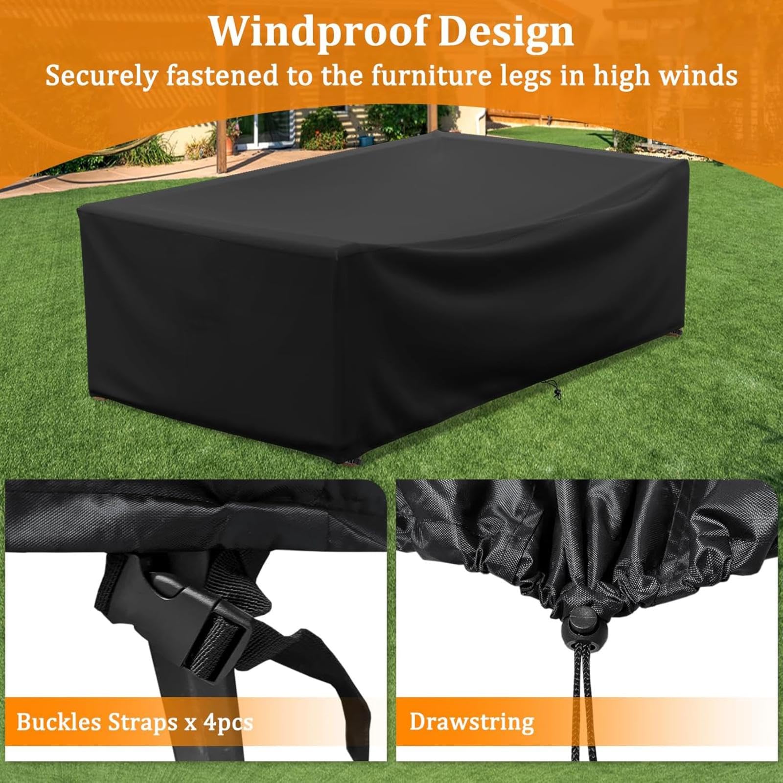 HeavyDu 420D - Funda impermeable de piel de buey para jardín, 420 x 360 x 80 cm, resistente al invierno, protección contra rayos UV, protector para mesa y toldo, para balcón