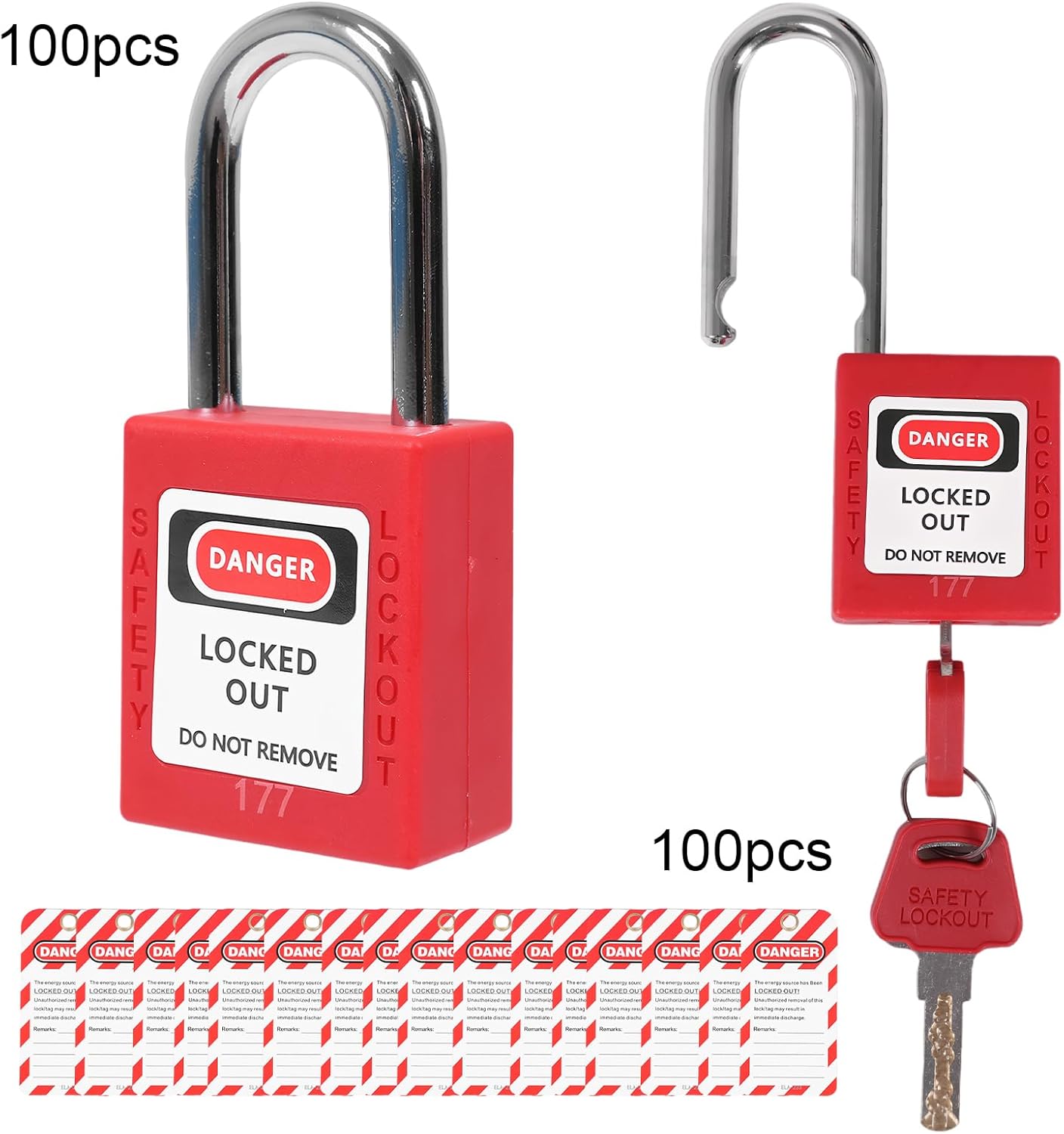 Generic 100 Pcs Keyed Differently Lock Out Tag Out with 100 Tags Electrical Lockout Tagout Kit for Electrical Applications