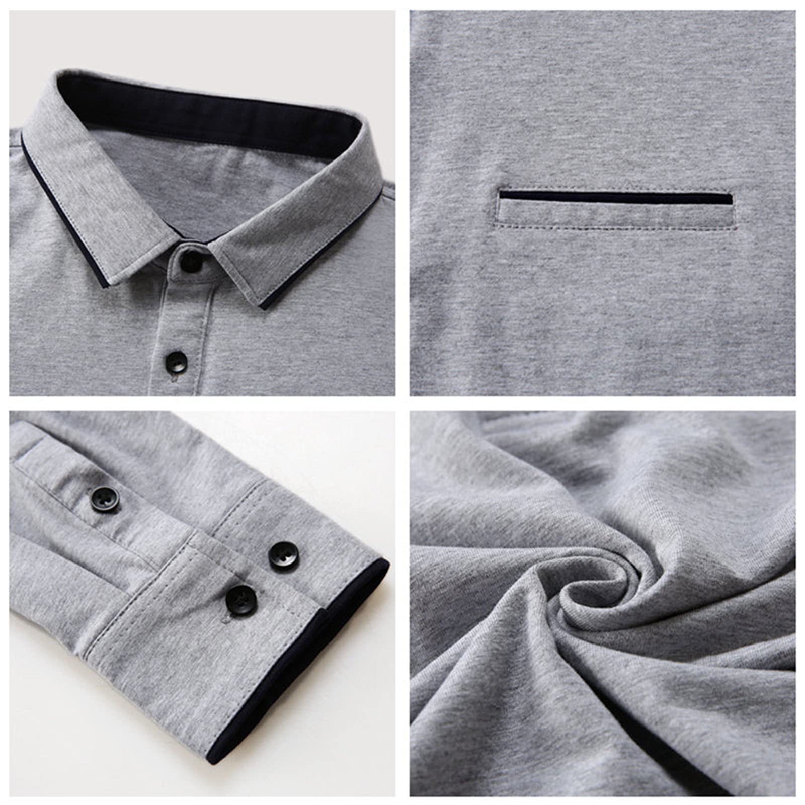 Langärmeliges T-Shirt für Herren, Business, Freizeit, mit Umlegekragen, aus weicher Baumwolle, weiß, S