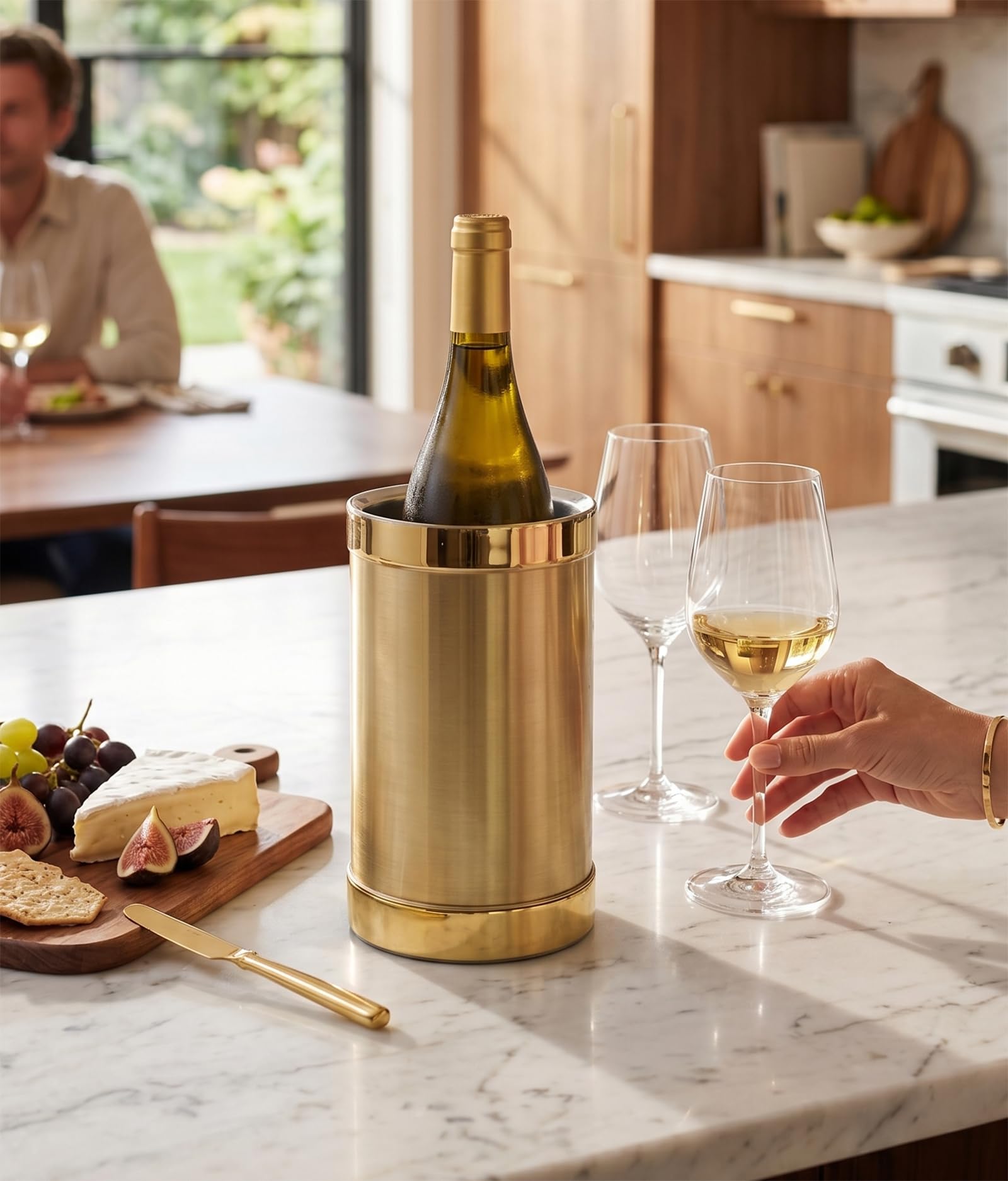 Enfriador de vino de acero inoxidable aislado de doble pared fabricado en Estados Unidos (oro cepillado)