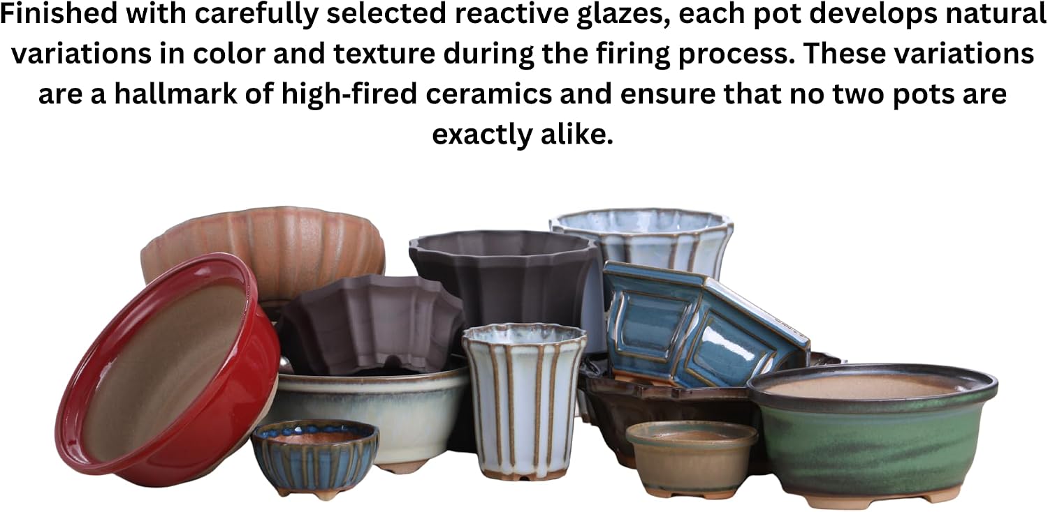 Willow Bonsai Ceramics Flower Design Bonsai Pot 6.5 Inch – Elegant Ceramic Bonsai & Succulent Planter, High‑Fired Frost‑Proof Stoneware with Drainage & Wiring Holes, Handmade in USA (Dark Honey)