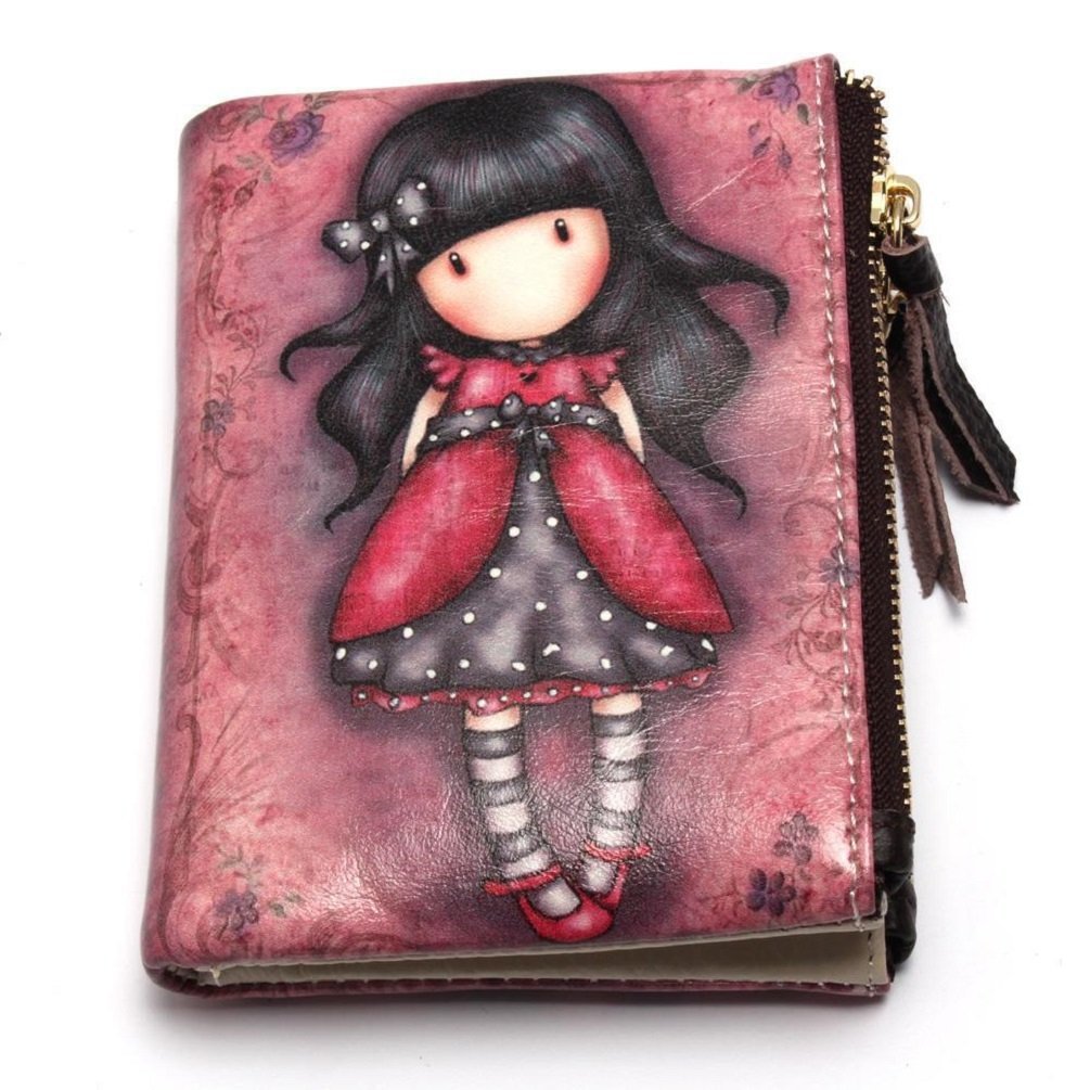 Girls Compact Cartoon Leather Wallet with Zipper Pocket