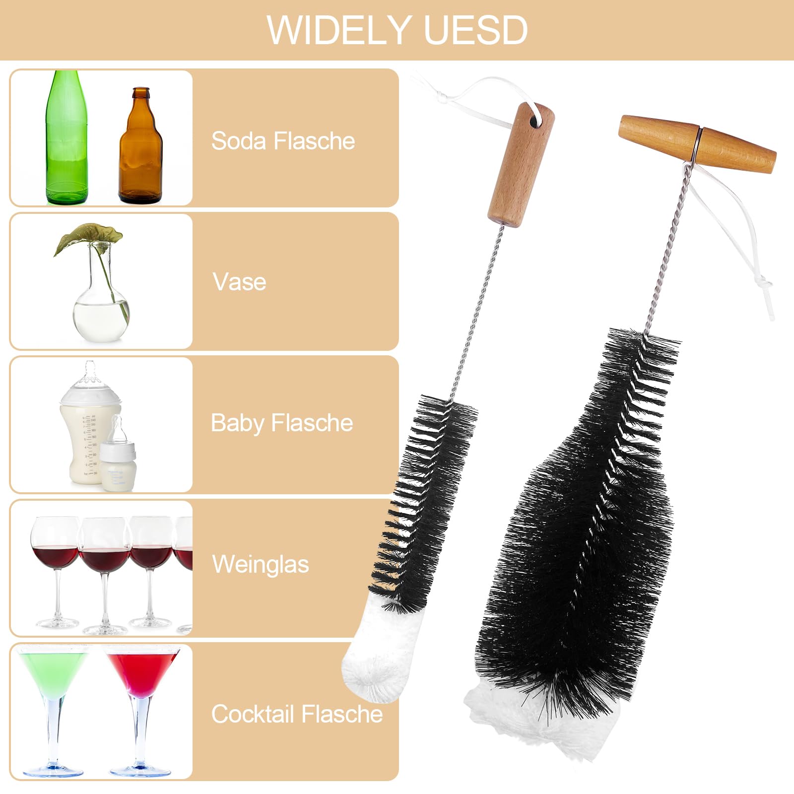 Set 2 Scovolini Per Bottiglie Lunghe - Spazzole Per Pulire Borracce, Thermos E Bottiglie Strette, Con Pompon - Foto 2