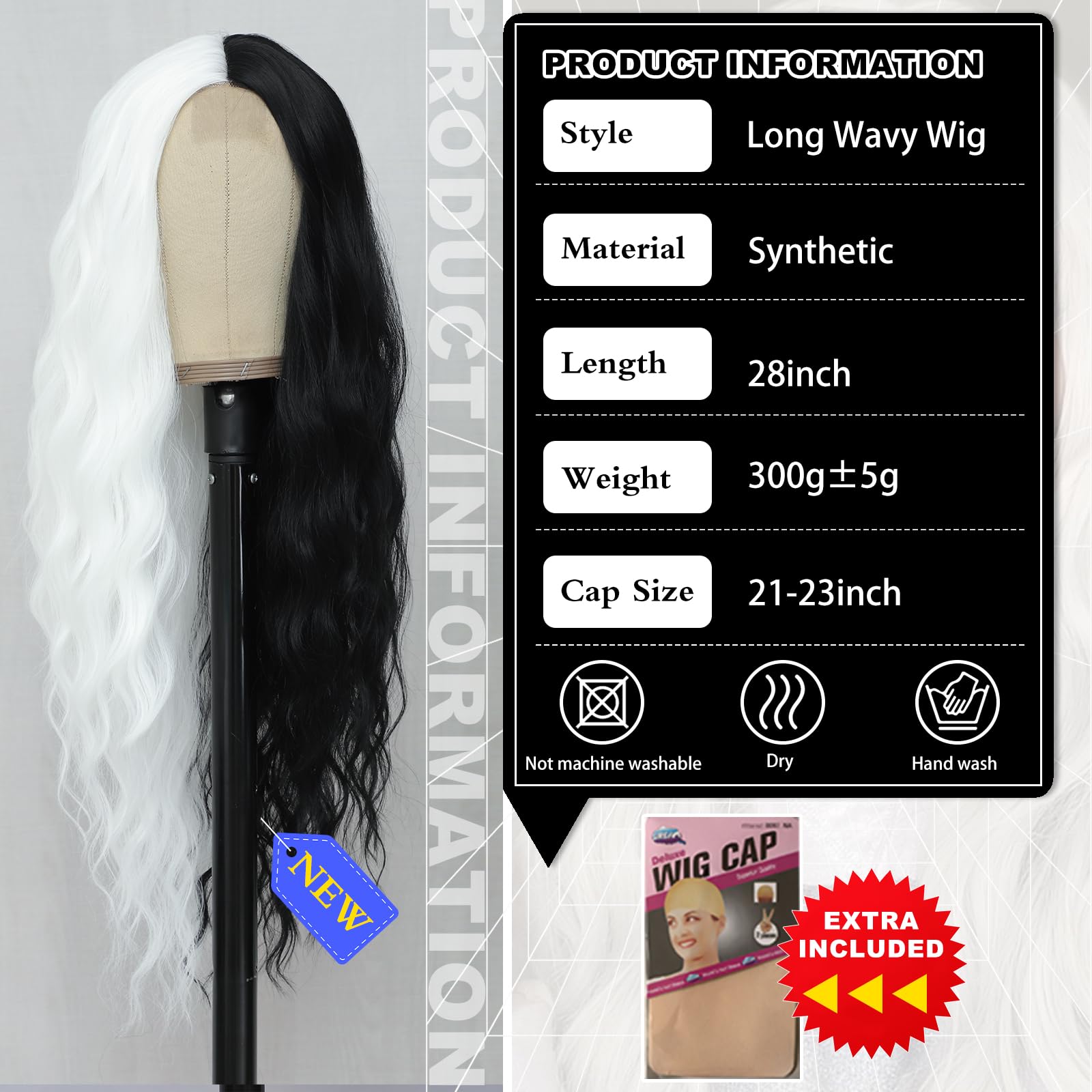 BUPPLER Cosplay Long BlackWhite Wig 28 Inch Middle Part Synthetic Wig Realistic Gifts Party Wigs for Women Daily Use Colorful Wigs (BlackWhite) - Image 2