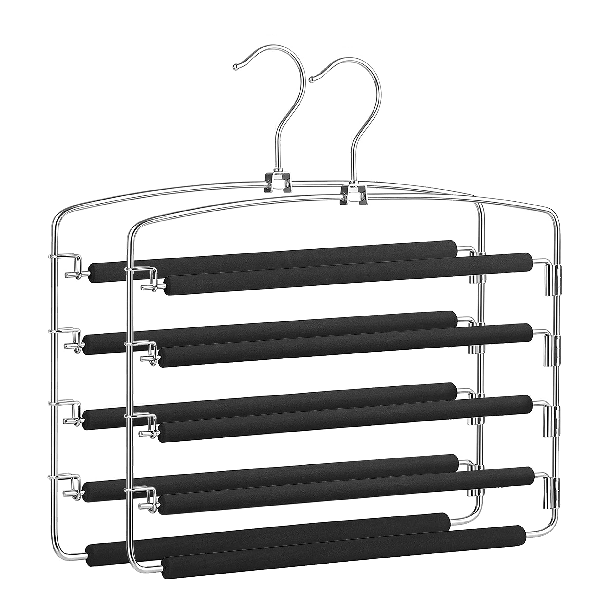 ZOBER 5 Layer Pants Hanger | Stainless Steel Slack Hangers with Foam coated Swing Arms | Hang scarfs, pants, trousers, jeans etc. (2)