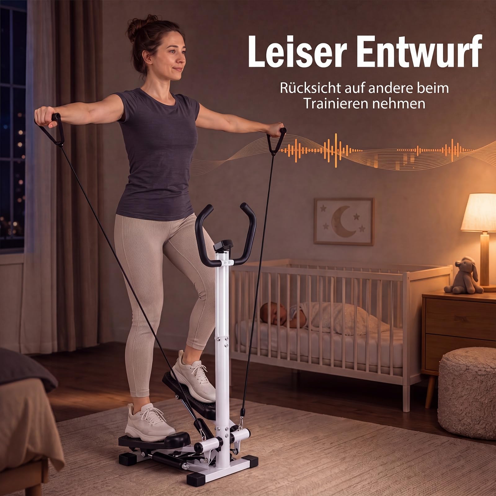 COSTWAY Mini stepper z kierownicą, cichy i antypoślizgowy | Stepper fitness z taśmami oporowymi i wyświetlaczem LCD, hydrauliczny rower treningowy do domu, biura