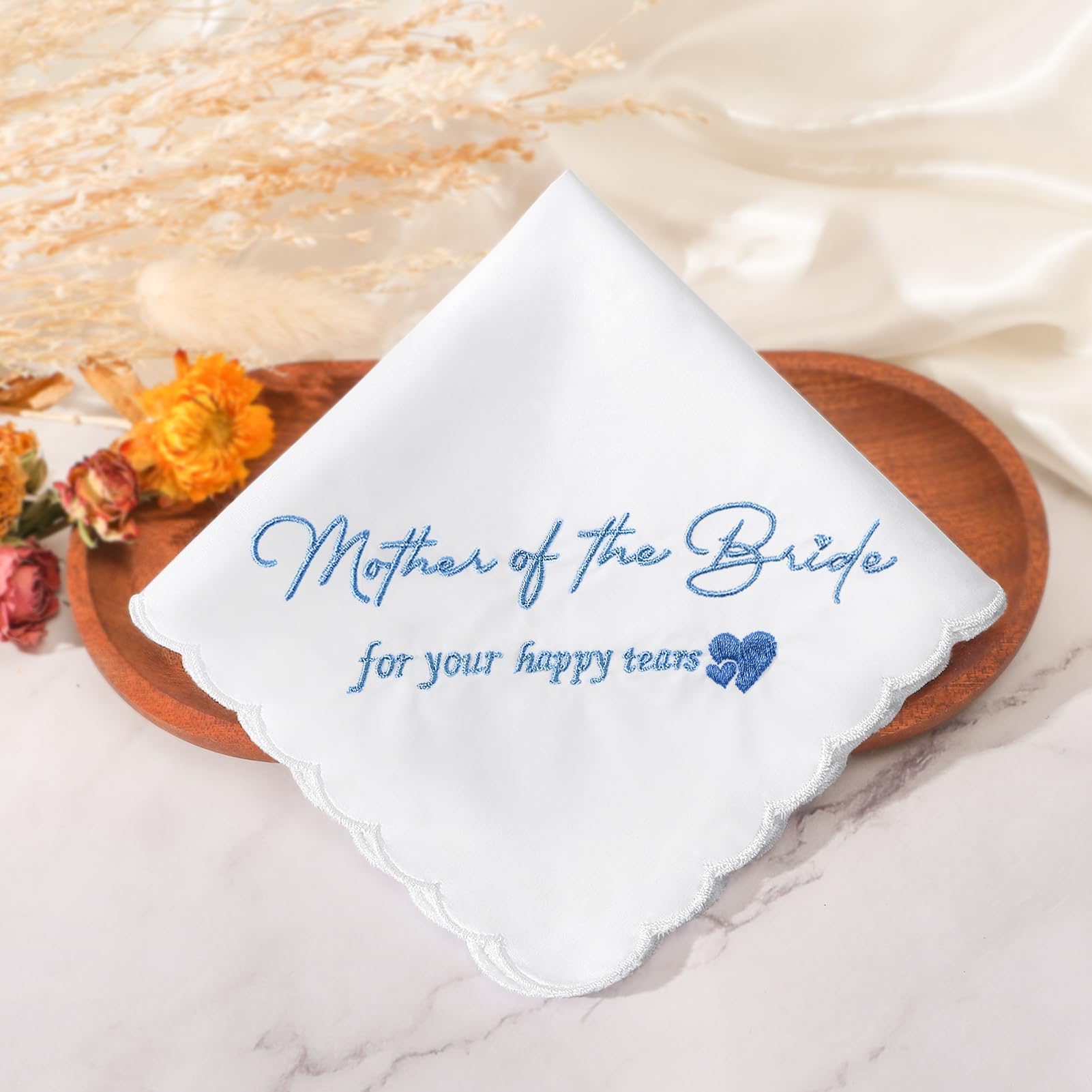 Mother of the Bride Handkerchiefs Happy Tear Wedding Handkerchiefs Something Blue Gifts On Wedding Day Keepsake Hankies