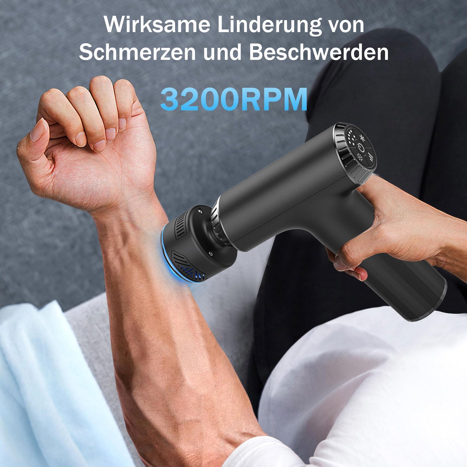 2 in 1 Massagepistole mit Wärme und Kälte, Mini Massagegerät mit Verlängertem Griff, Massage Gun mit Hitze KäLte Function,Tiefengewebe Muskel Massagegerät, 4 Köpfe & Koffer