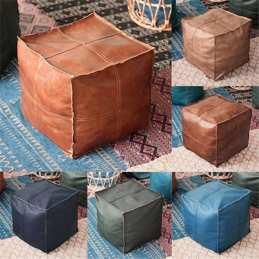 HKGFAYO pu革のプーフ刺繍クラフトソファオットマンフットスツール