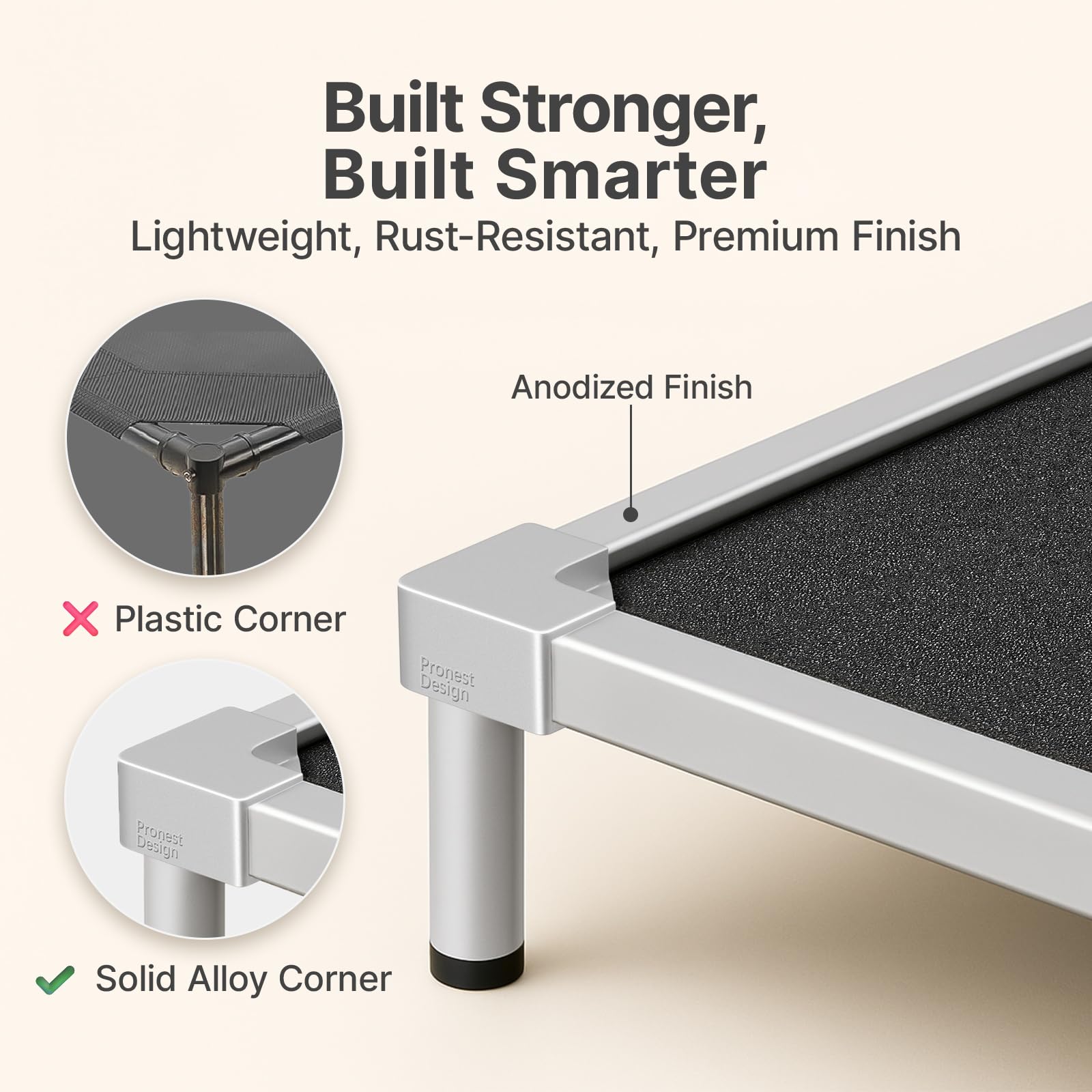 Pronest Elevated Dog Beds Large Sized Dog, Chew Proof Aluminum Alloy Heavy Duty Dogs Supplies Cooling Raised Pet Cot Indestructible with Anti-Rust Washable Assembly for Crate Outdoor-48.4"x 32.7" x 7" - image 4