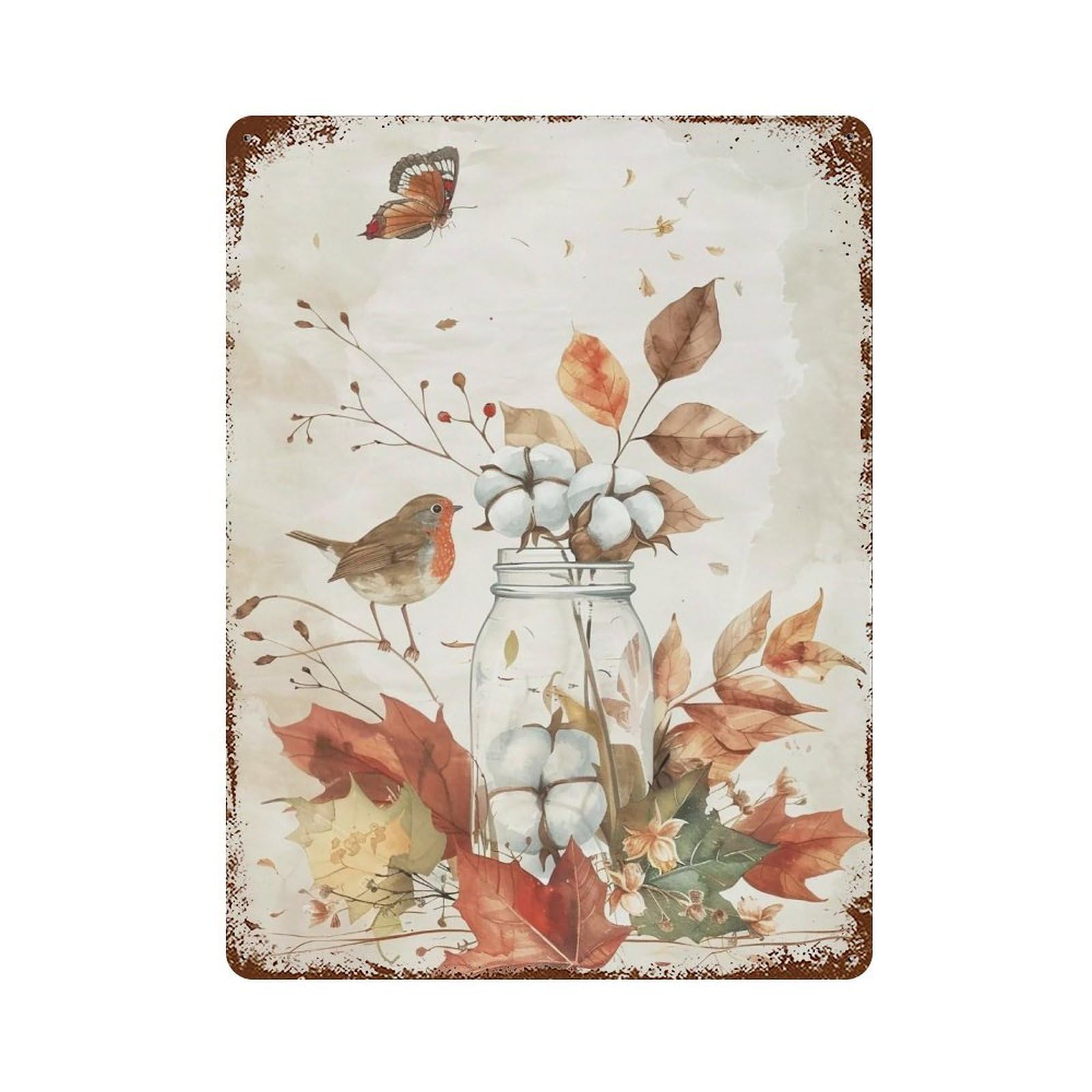 Hduryeyryy Multicolour Cotton & Robin Still Life 02 Wall Retro Iron Vintage Art Metal Tin Sign Poster Modern Home Cofffee Club Art Bar Shop Decor 40X30cm