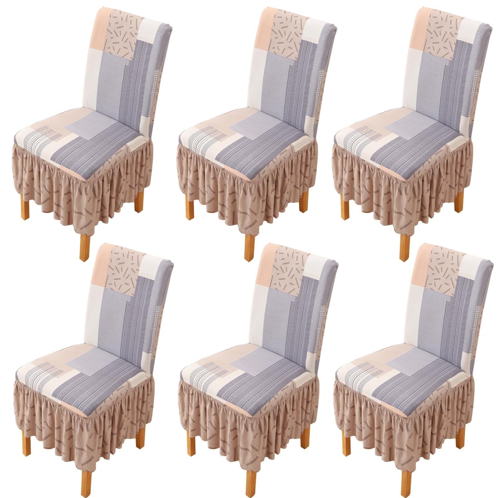 NMVAWIPT Dining Chair Covers With Skirt, Stretch Milk Silk Slipcovers, Full Protection, Fits Most Dining/Kitchen Chairs(4,6Pcs)
