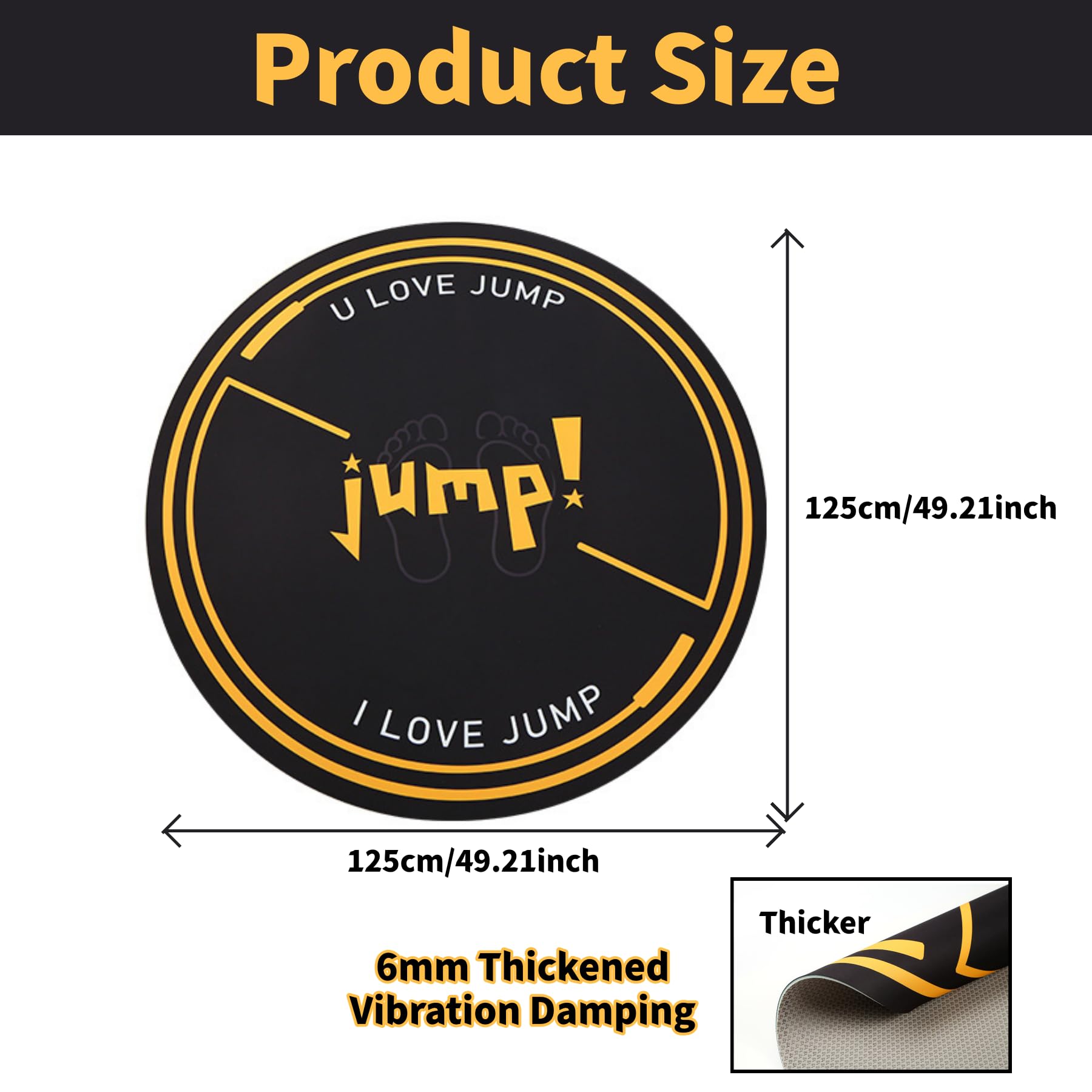 Springseilmatte, groß, 125 x 125 cm, rutschfeste Fitness-Matte, absorbiert Stöße, drinnen und draußen, 6 mm, rundes Springseil-Matte, Workout, Sprungunterlage für Zuhause, Fitnessstudio