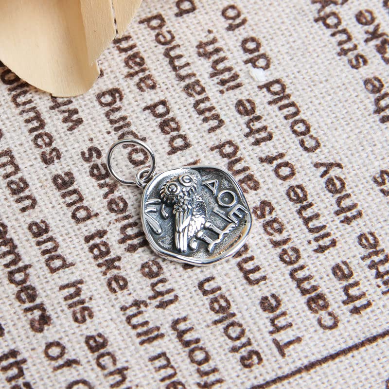Acxico 1Pcs Sterling Silver Ancient Owl Coin Organic Round Small Charm Pendant Unique4