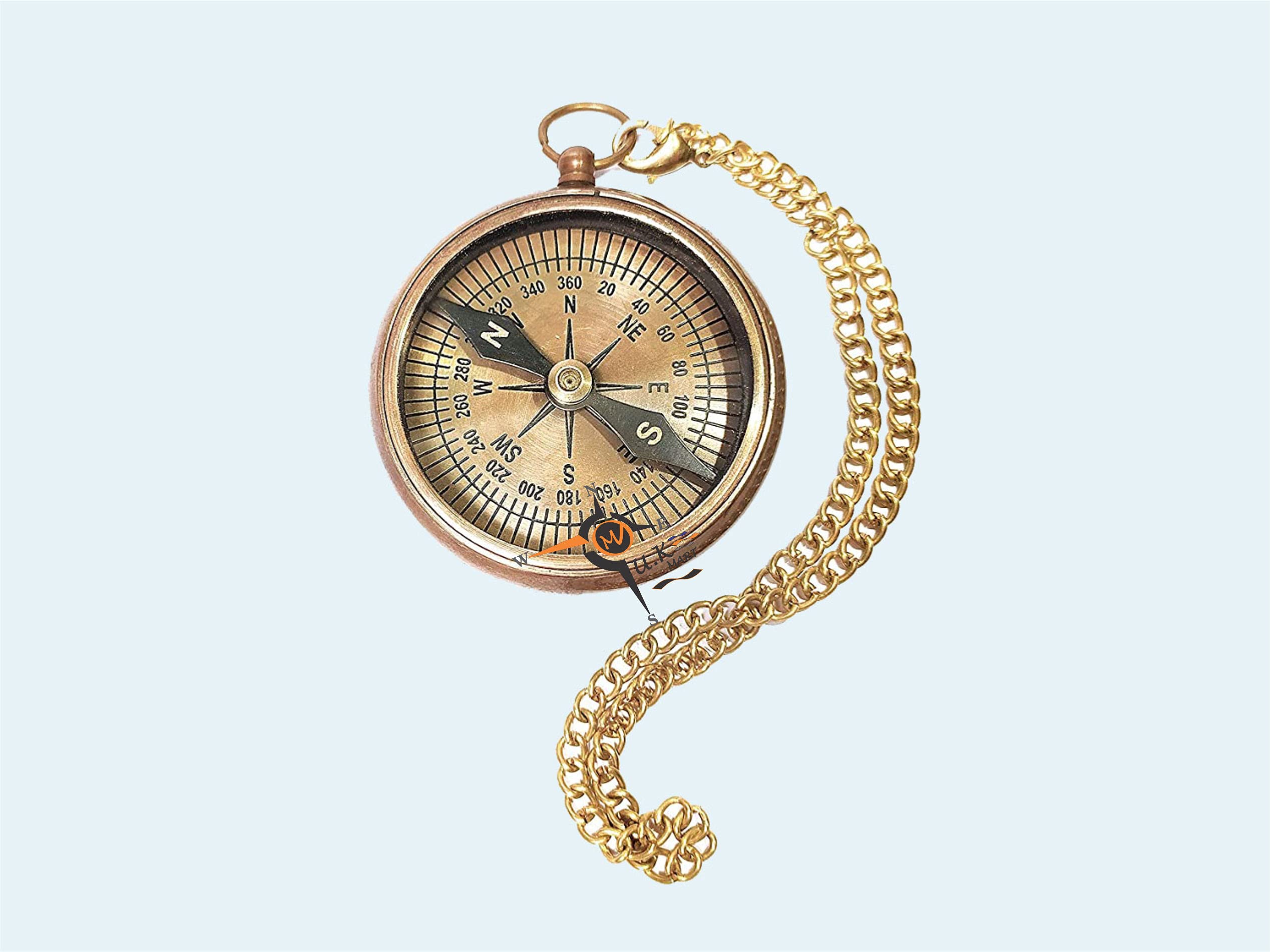 M.A & SONS Brass Pocket Compass with Chain Handmade Compass Personalized Available-image-35