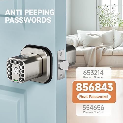 Miniatura 6 de Pomo de puerta cuadrado con teclado, cerradura de puerta de entrada Keylees con cilindro, bloqueo automático, impermeable y resistente a la