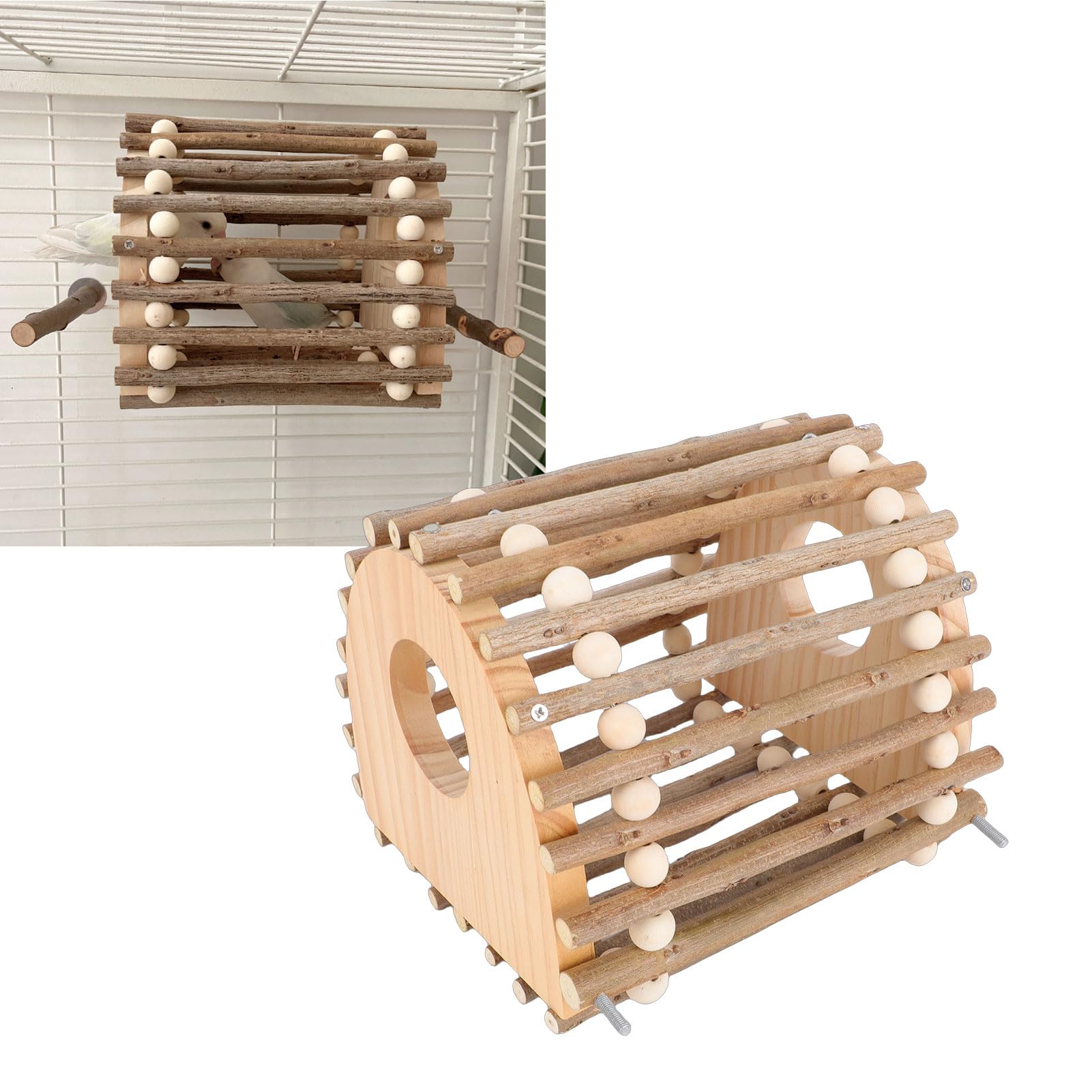 Escalera de Madera para Trepar Pájaros, Juguete para Participar en el Juego, Diseño de Doble Agujero para Loros y Hámsteres, 20x17x20cm