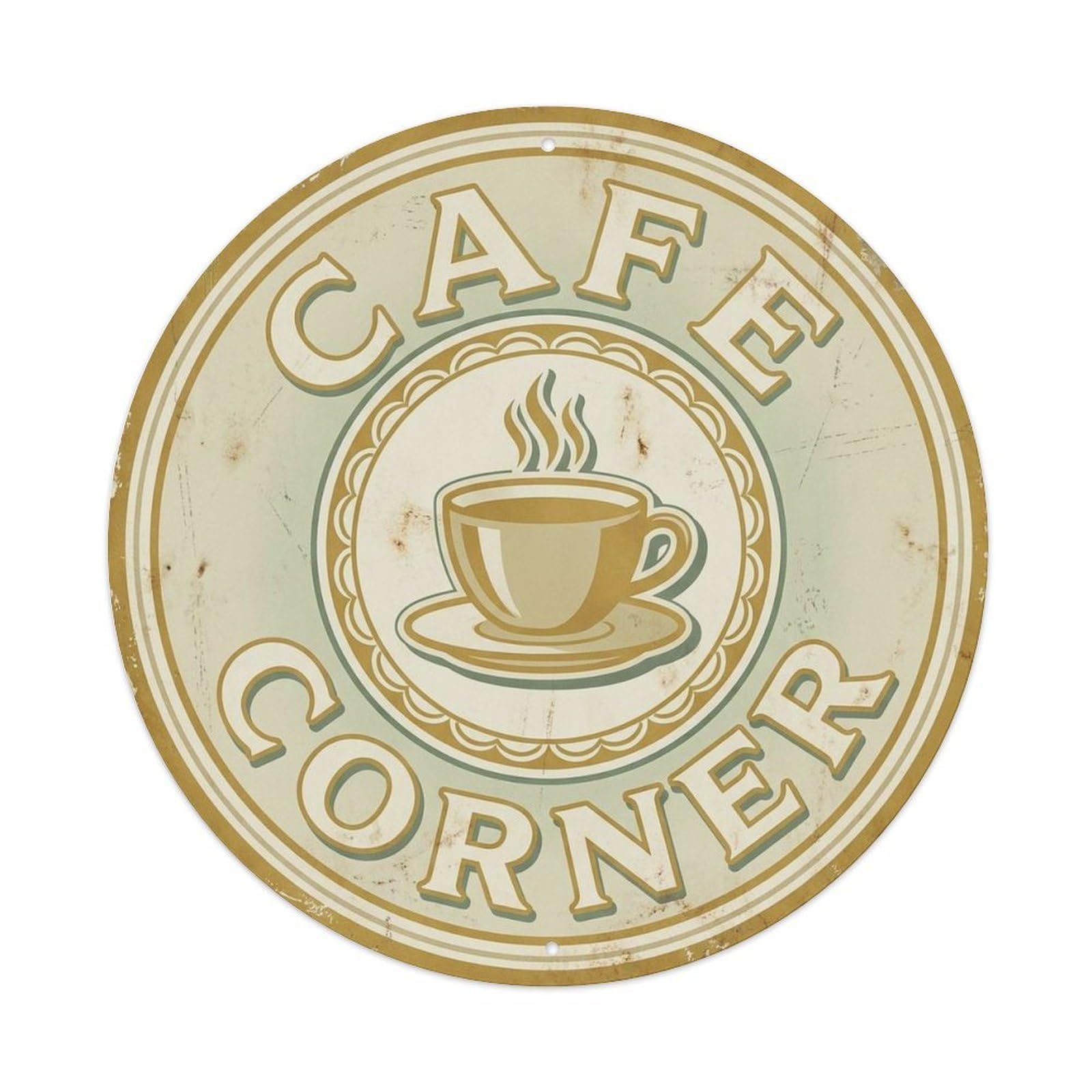 Coffee Corner Roaster Label Screenprint Barista Illustration Metal Tin Sign Plaque Wall Decor for Cafe, Man Cave, Club Bar, Office, Home Garden Round Metal Poster 8x8Inch
