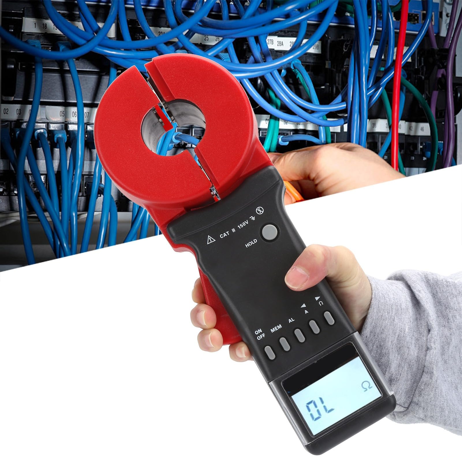 Hyuduo ETCR2100C Plus Tester Rezystancji Uziemienia Miernik Rezystancji Uziemienia Cęgowy 0,01 do 1200 Ohm 0mA do 30A z pamięcią Danych Niski Poziom Naładowania Akumulatora Automatyczne Wyłączanie dla
