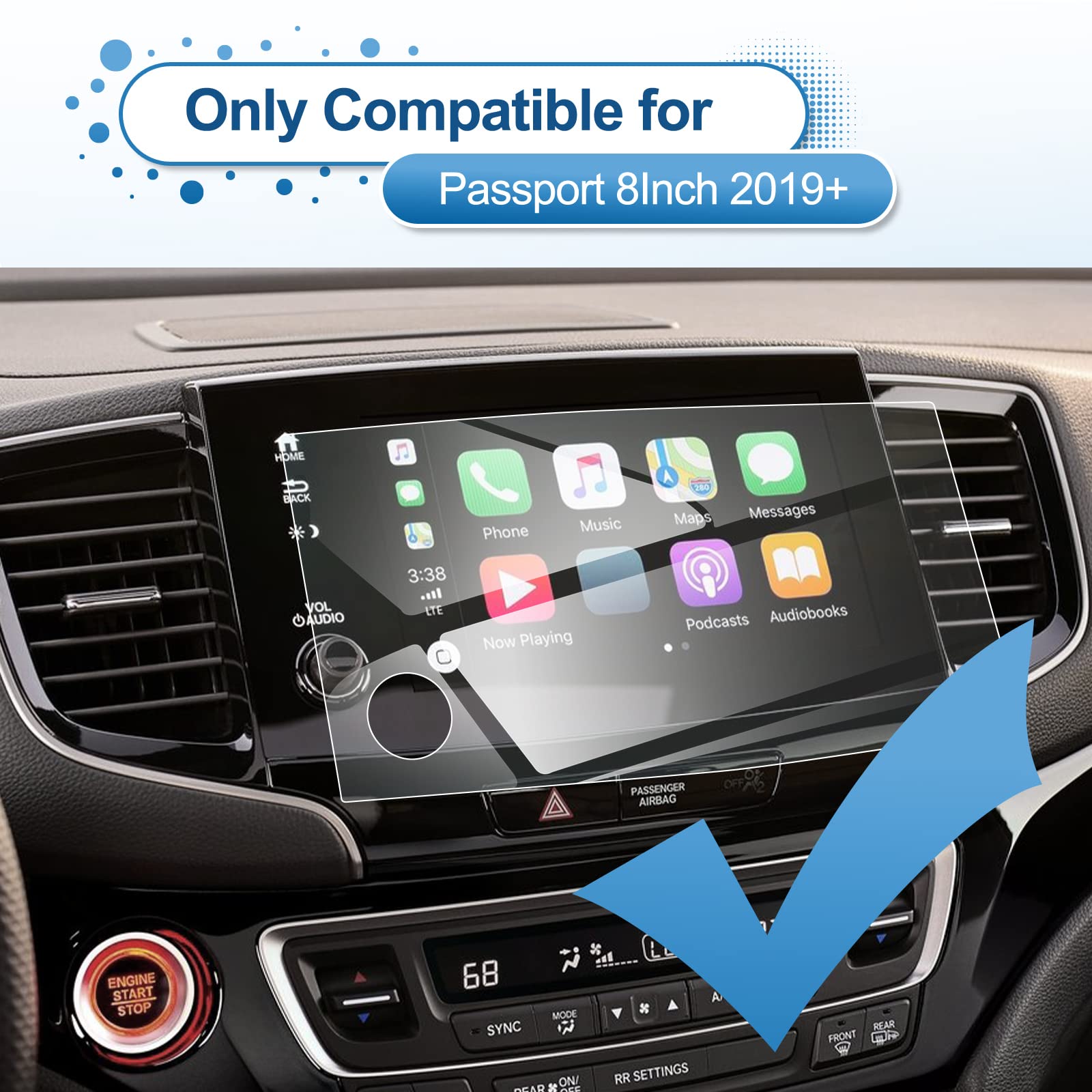 Coleya 2019-2024 2025 Passport Screen Protector for Honda Passport (EX-L/TrailSport/Black Edition/Elite/Touring) 8-inch Touch Screen, 9H Tempered Glass 2025 Passport Accessories HD Transparent 8