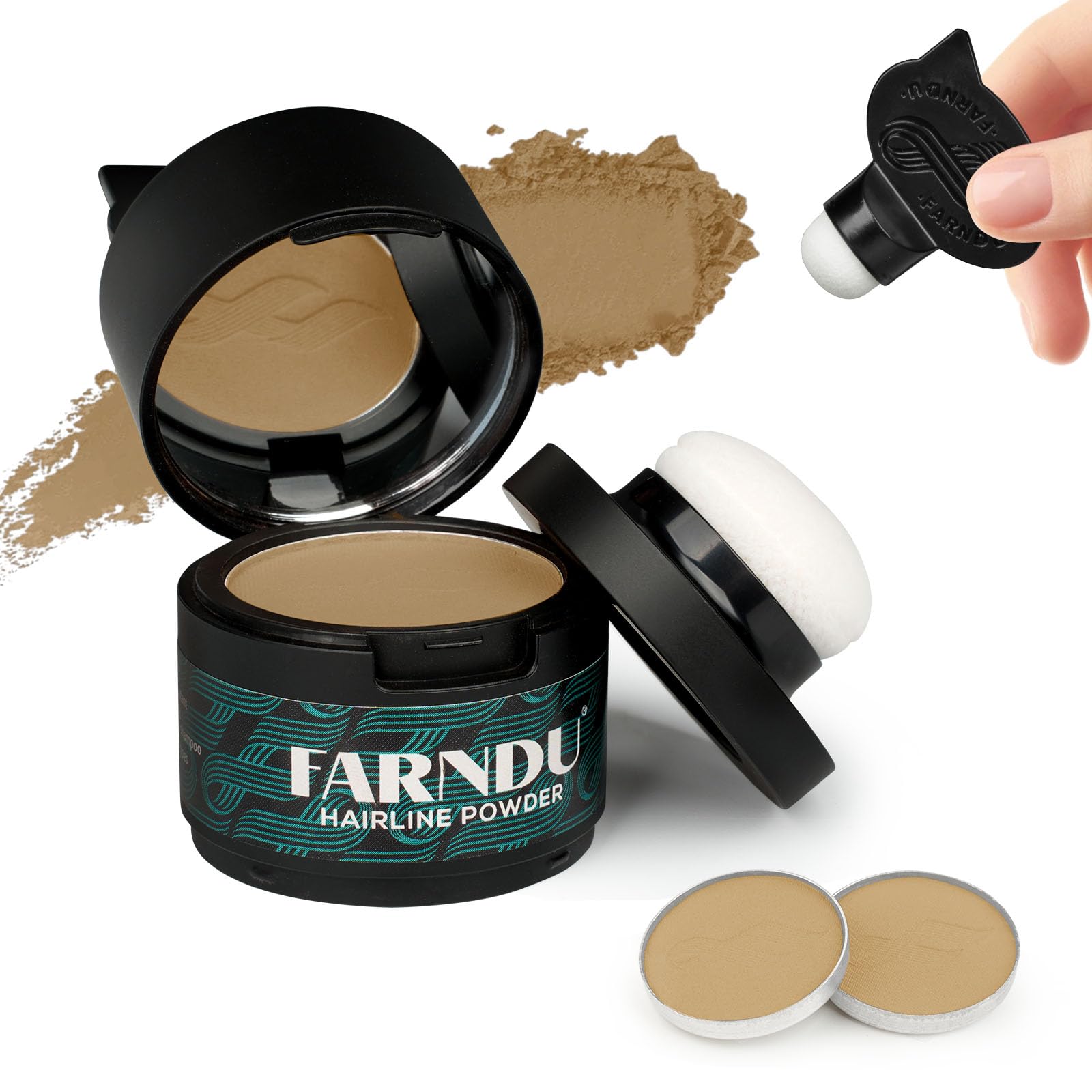 Hairline Powder 12g, Instantly Hair Root Touch Up, Hair Color Powder, Bald Spots Hair Color Concealer for Women & Men, 24-Hour Stain-Proof, Includes 2 Refills, for Thinning Hair, Dark Blonde